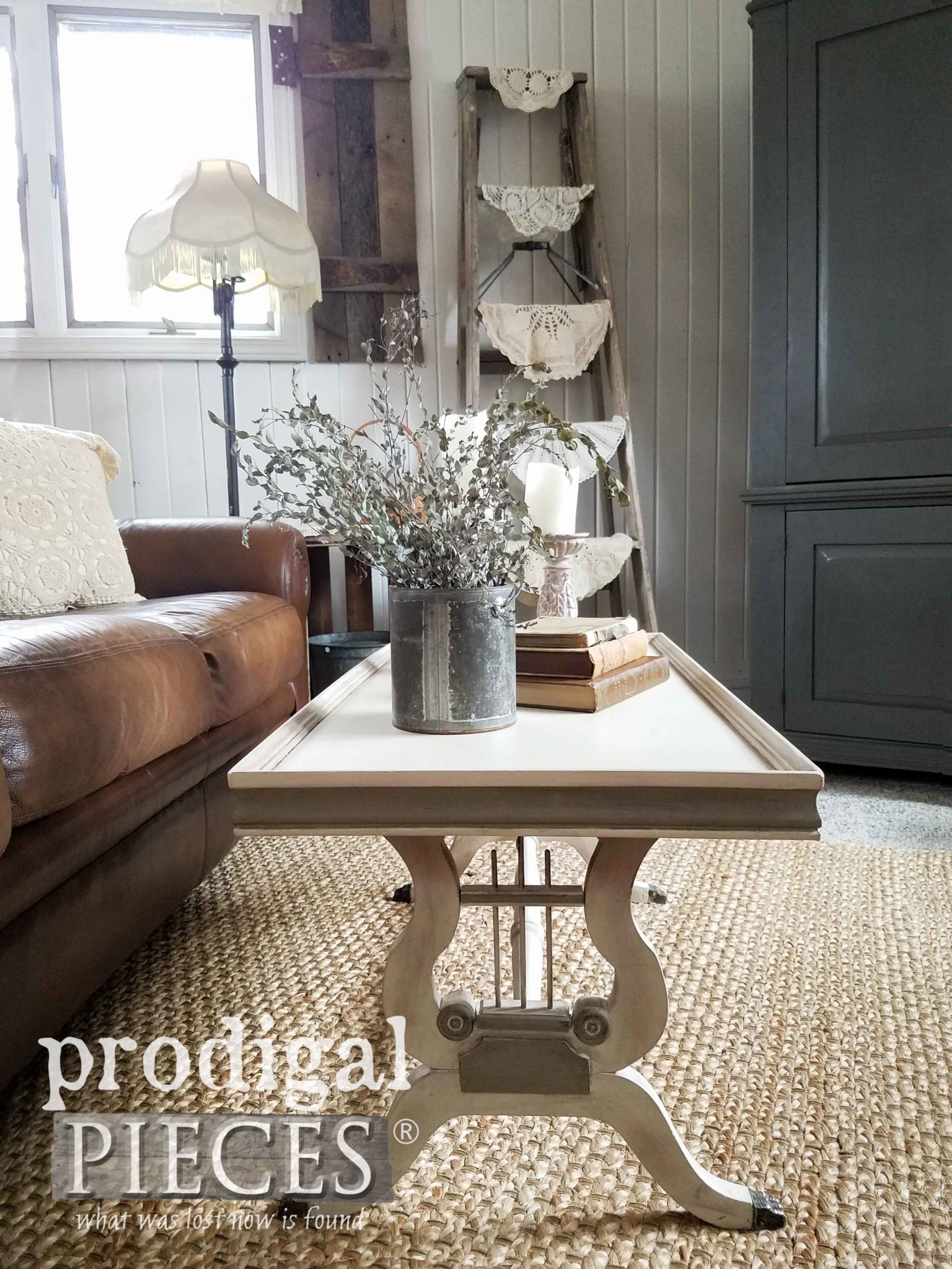 Restored Antique Coffee Table with Lyre Details by Larissa of Prodigal Pieces | prodigalpieces.com