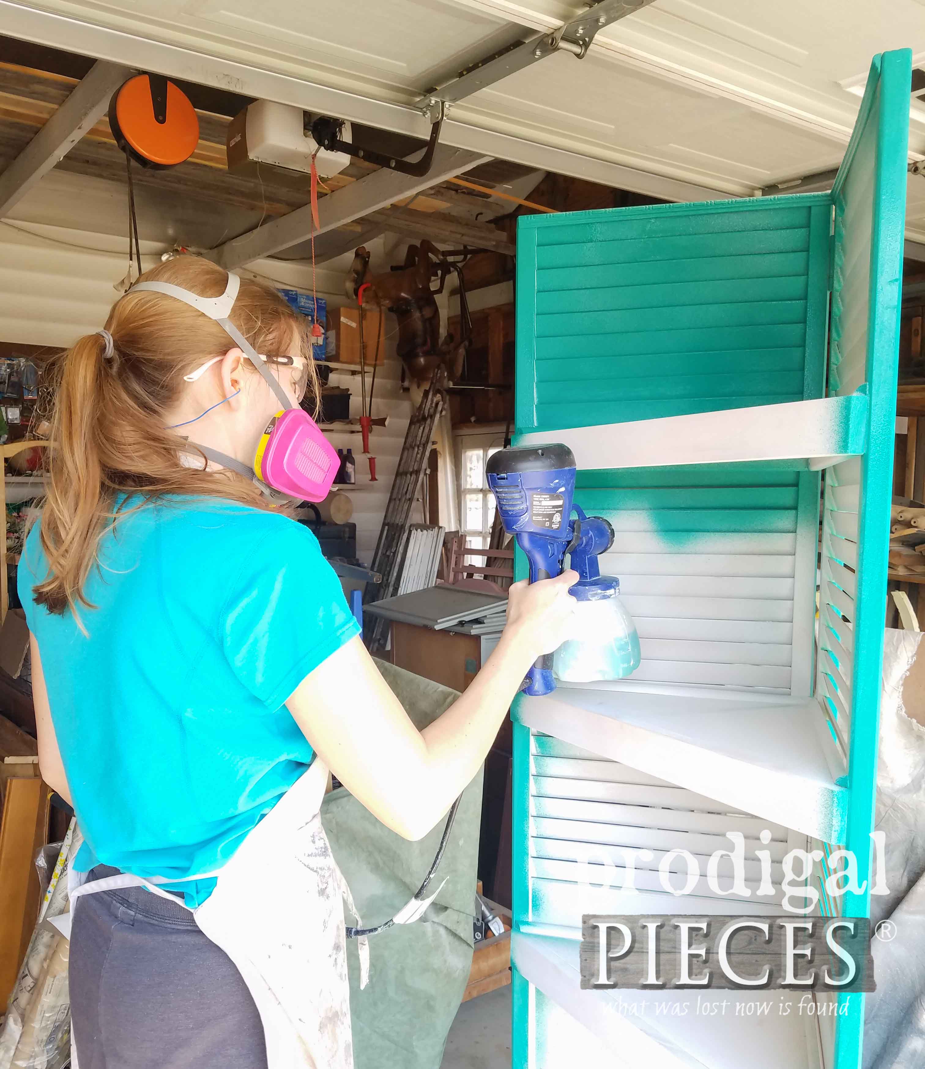 Spray Painting Louver Door Shelf with HomeRight Super Finish Max by Larissa of Prodigal Pieces | prodigalpieces.com