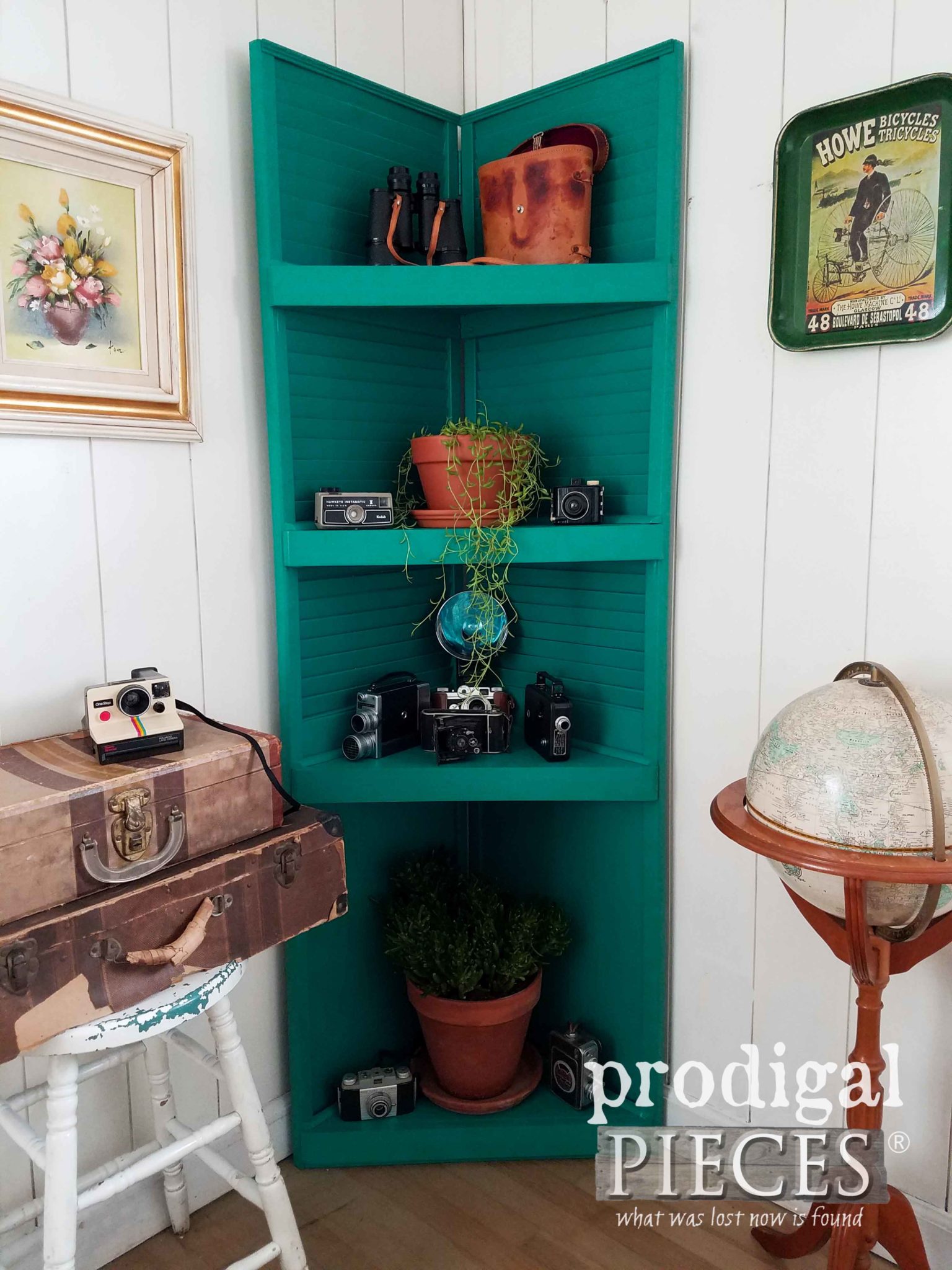 DIY Repurposed Corner Shelf Built out of Wooden Louver Doors by Larissa of Prodigal Pieces | prodigalpieces.com