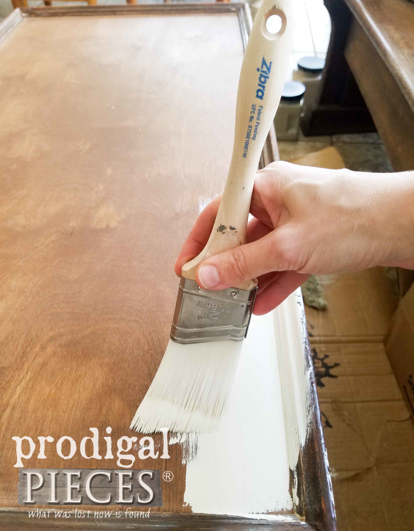 Zibra Angled Paint Brush for Antique Lyre Coffee Table Update by Larissa of Prodigal Pieces | prodigalpieces.com