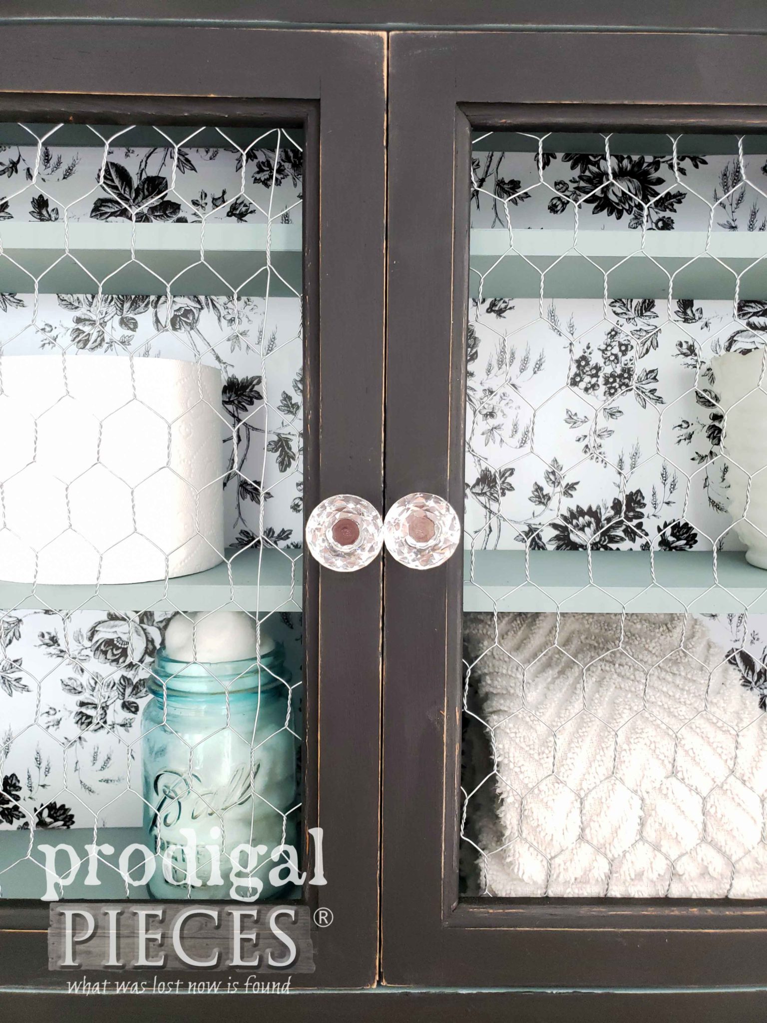 Glass Crystal Cabinet Knobs on Medicine Cabinet in Black by Prodigal Pieces | prodigalpieces.com