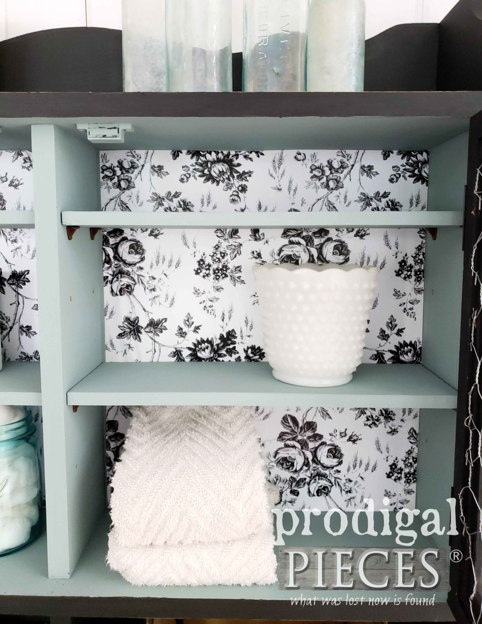 Floral Backed Black Wall Cupboard from Medicine Cabinet by Prodigal Pieces | prodigalpieces.com