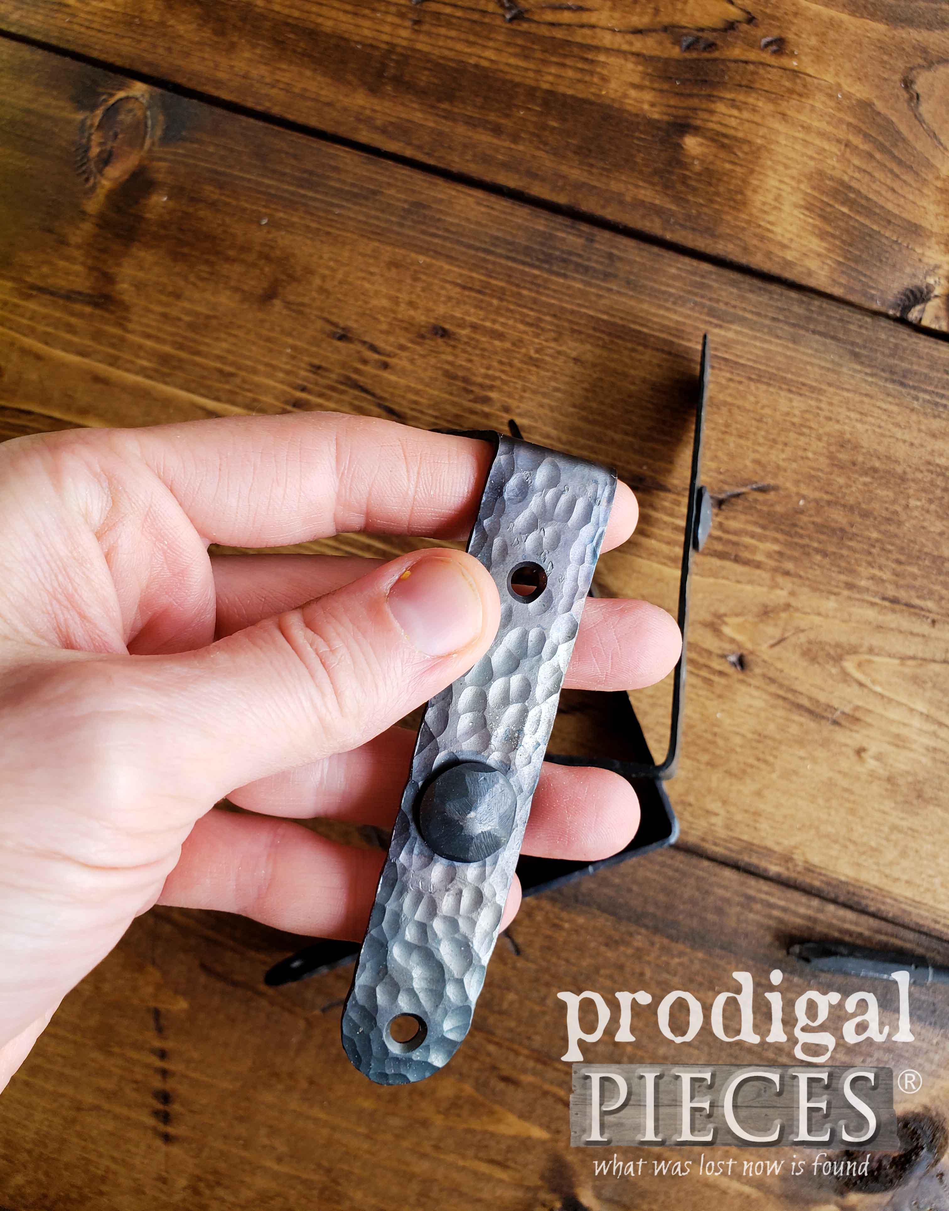 Hand-forged Hammered Iron Hardware for DIY Reclaimed Workbench built by Larissa of Prodigal Pieces | prodigalpieces.com