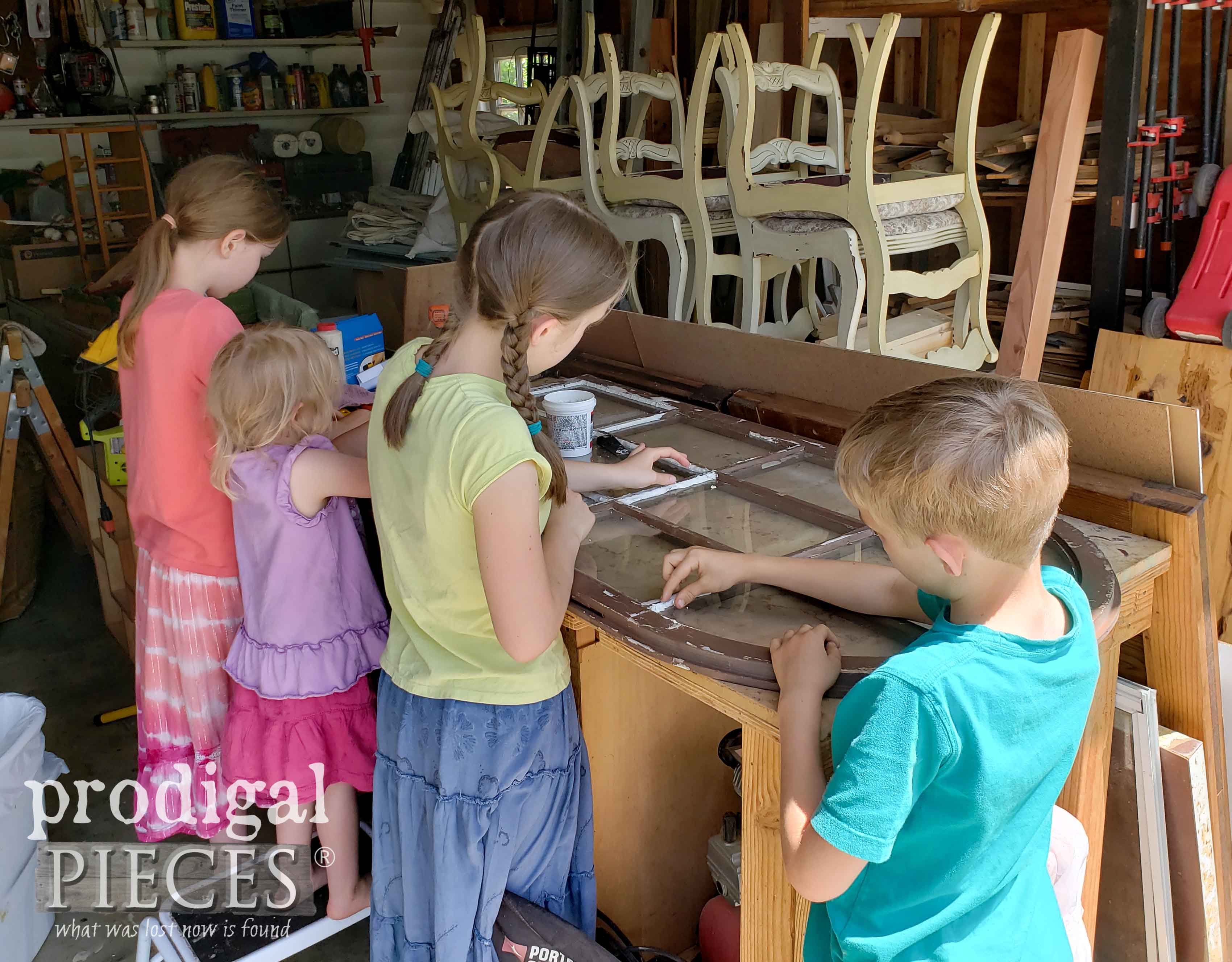 Kids Helping Repair Broken Arched Window | Prodigal Pieces | prodigalpieces.com