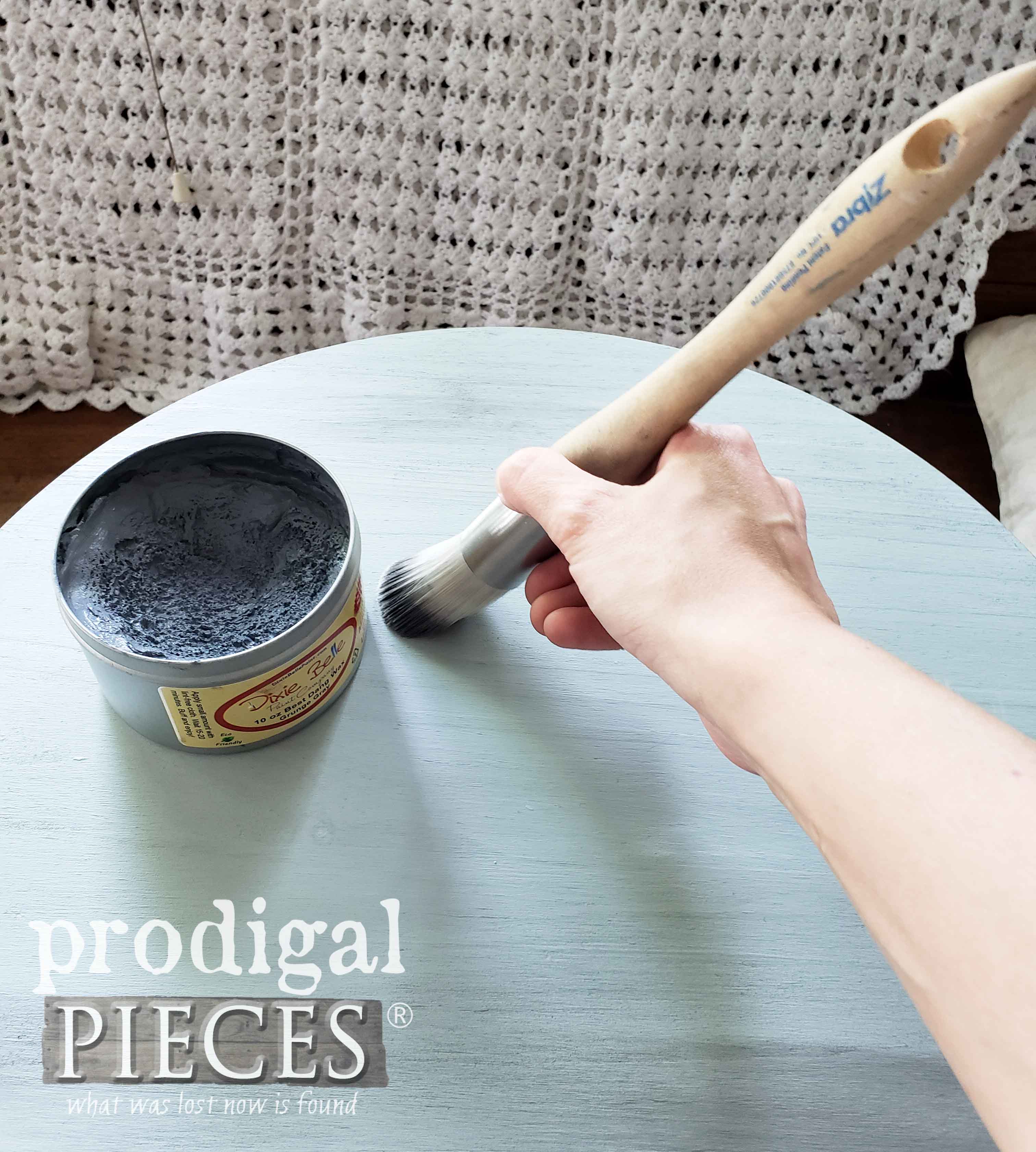 Waxing Upcycled Plant Stand with Zibra Round Brush by Prodigal Pieces | prodigalpieces.com