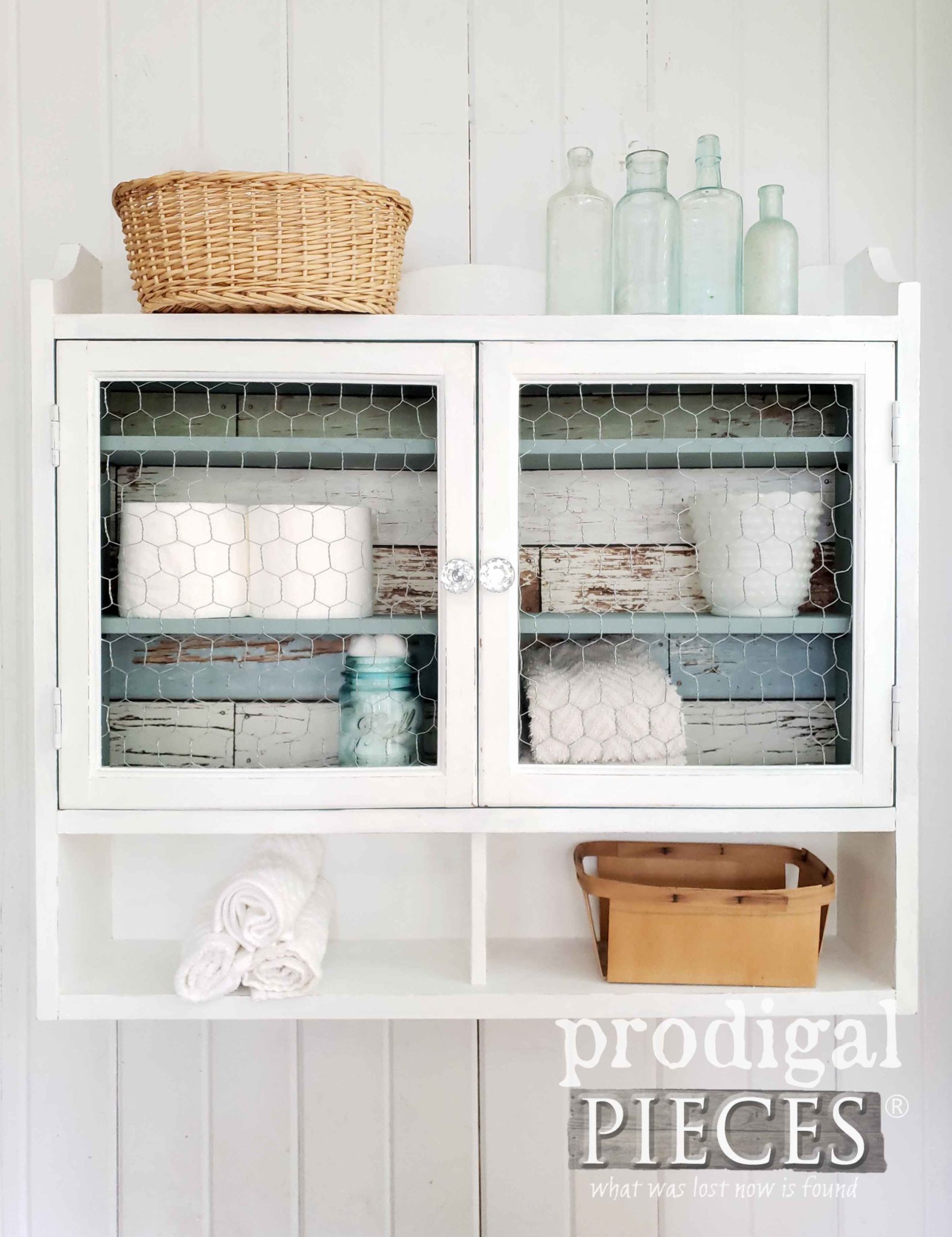 White Farmhouse Wall Cupboard from Thrifted Medicine Cabinet by Larissa of Prodigal Pieces | prodigalpieces.com
