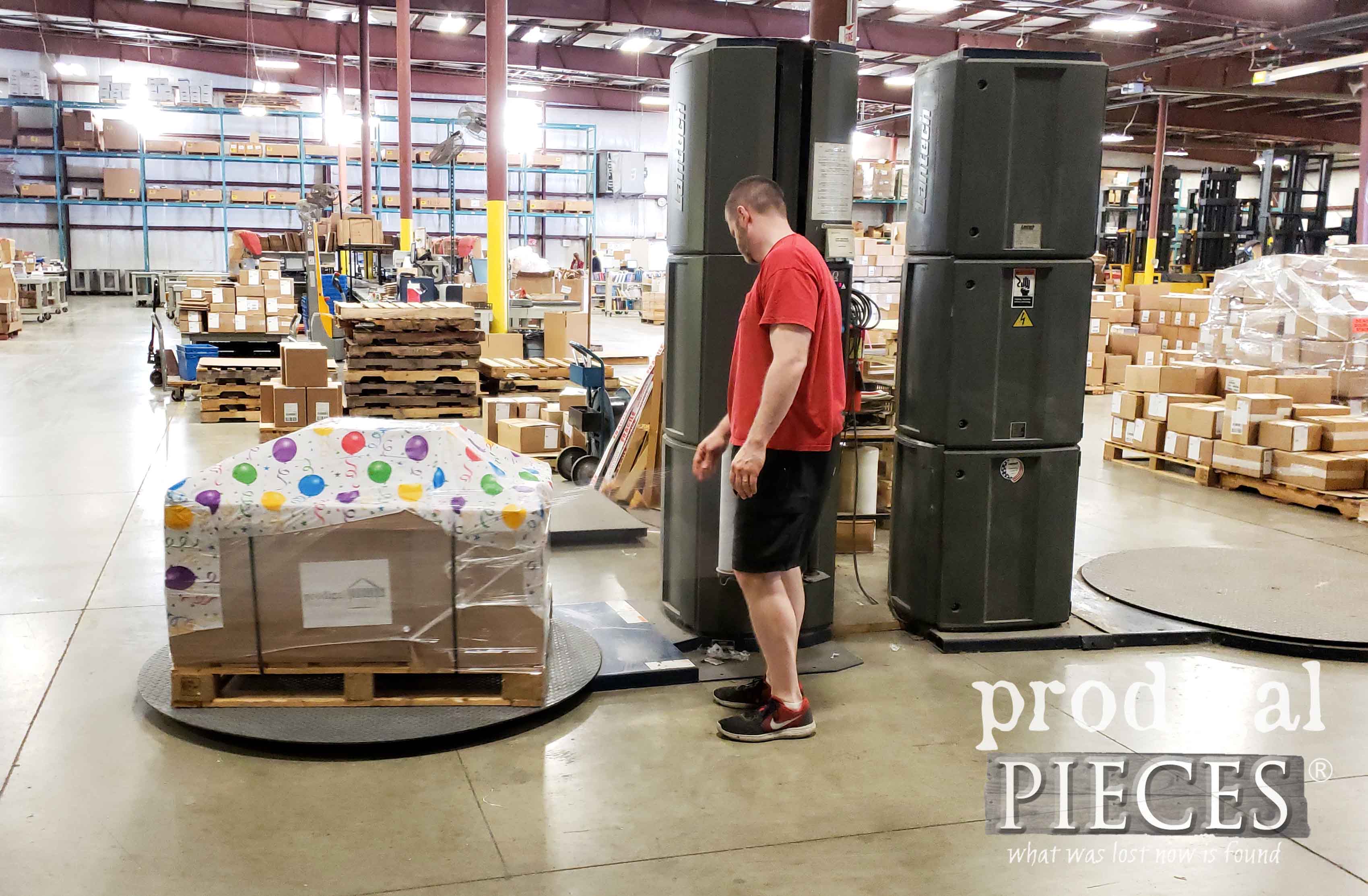 Wrapping Pallet of Furniture to Ship to Finding Home Honoree by Prodigal Pieces | prodigalpieces.com