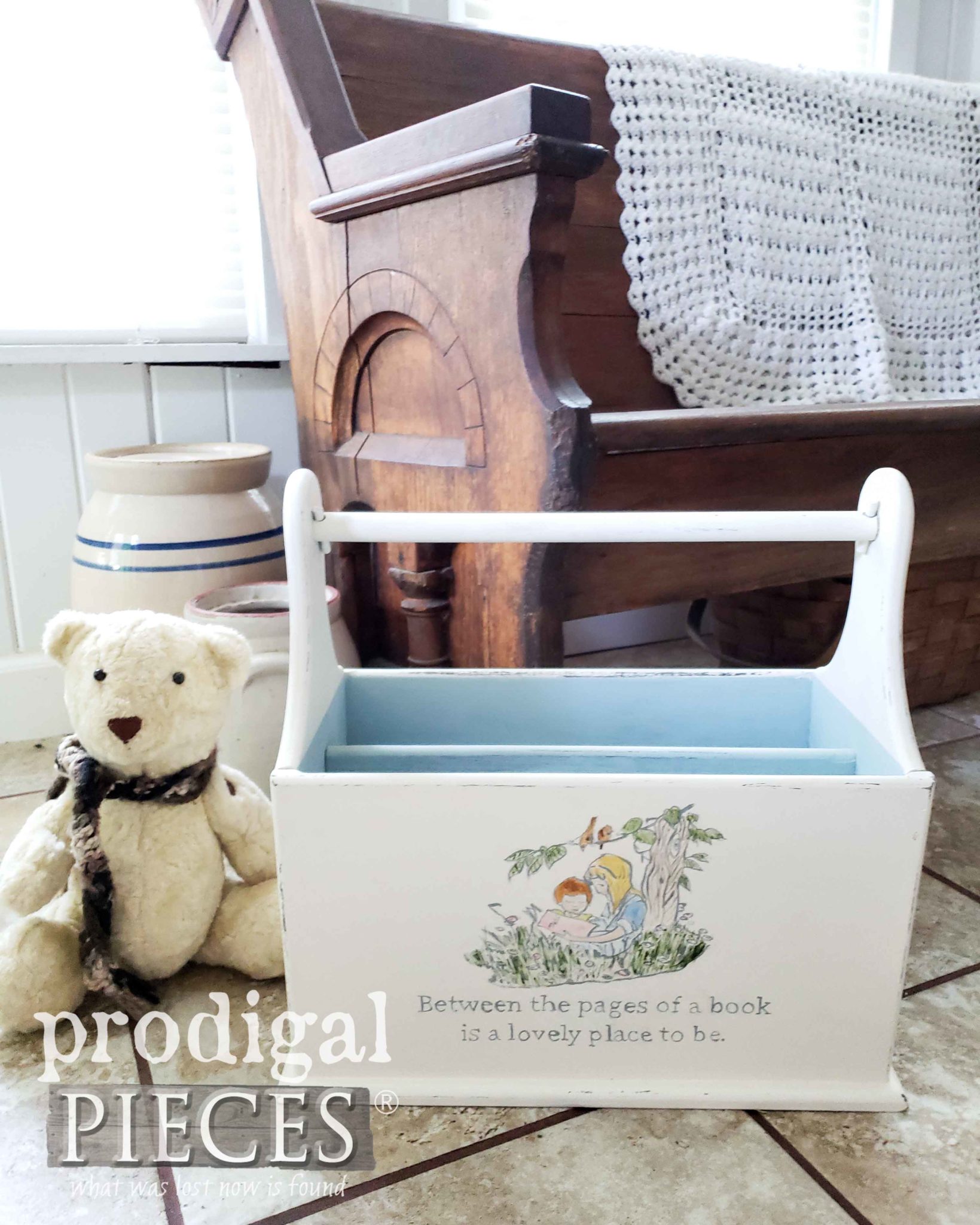 Vintage Book Caddy made from an Upcycled Magazine Rack by Larissa of Prodigal Pieces | prodigalpieces.com