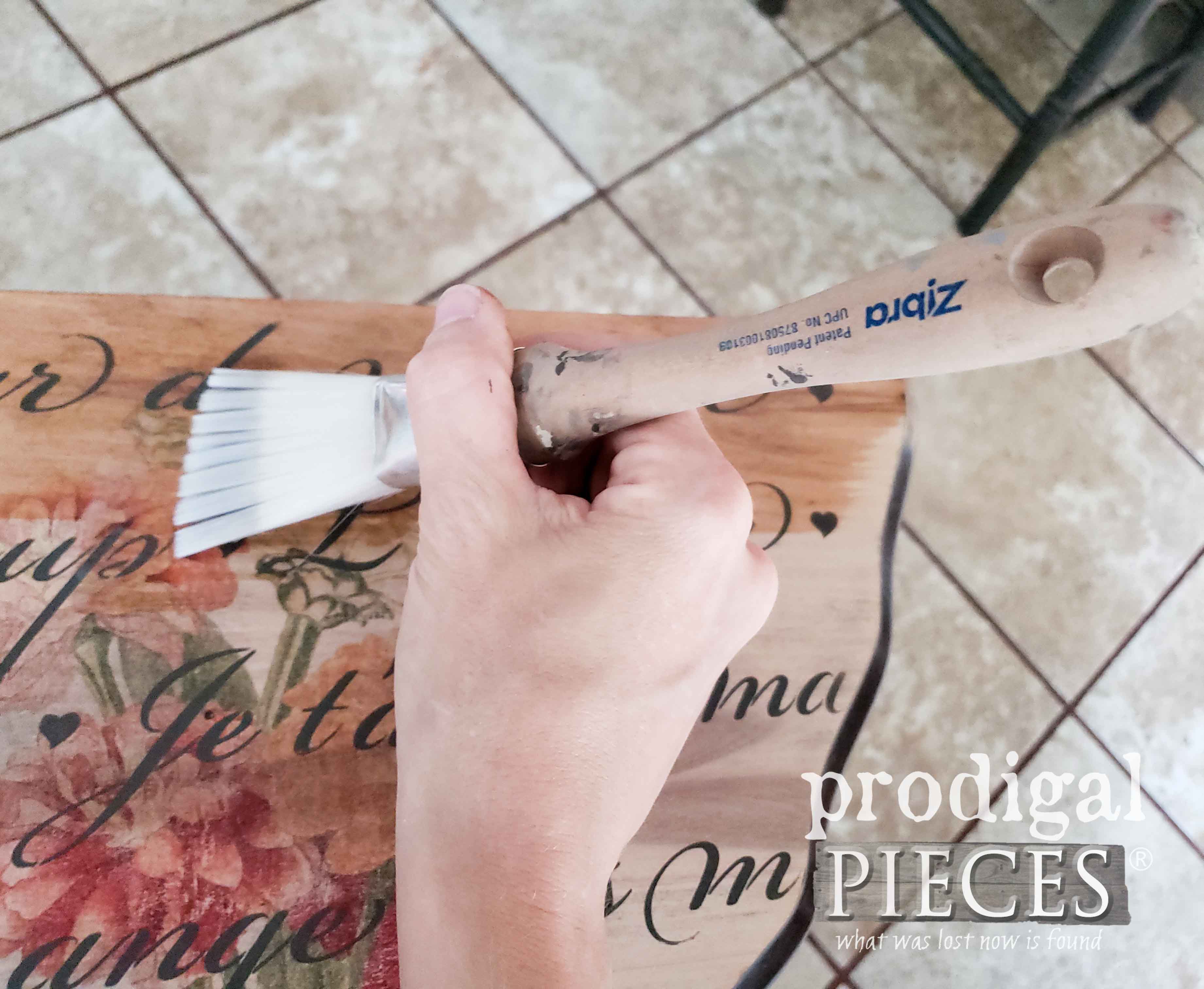 Zibra Fan Paint Brush for Applying Topcoat to Vintage Table by Larissa of Prodigal Pieces | prodigalpieces.com
