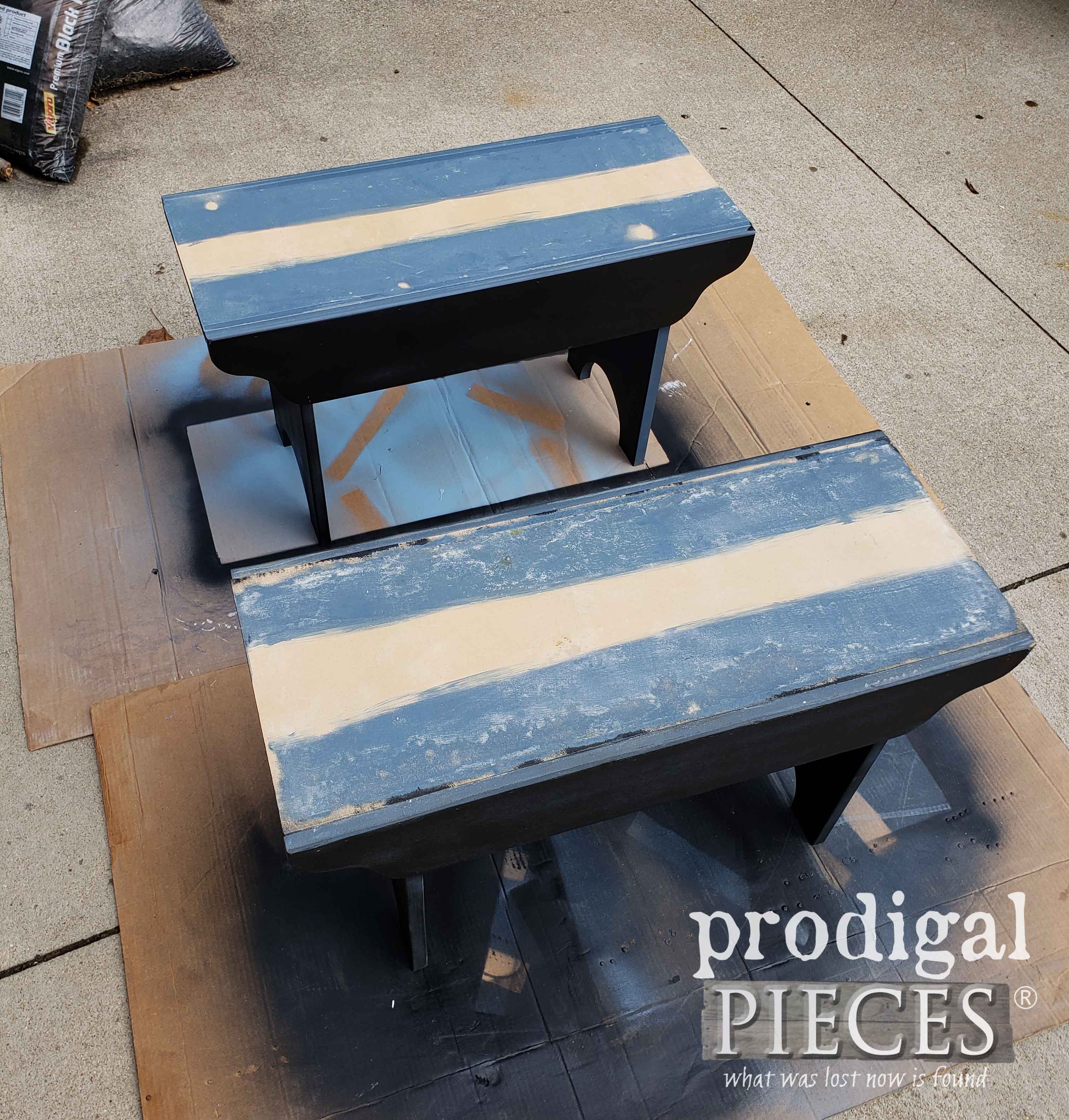 Vintage Country Blue Benches Before Makeover by Prodigal Pieces | prodigalpieces.com