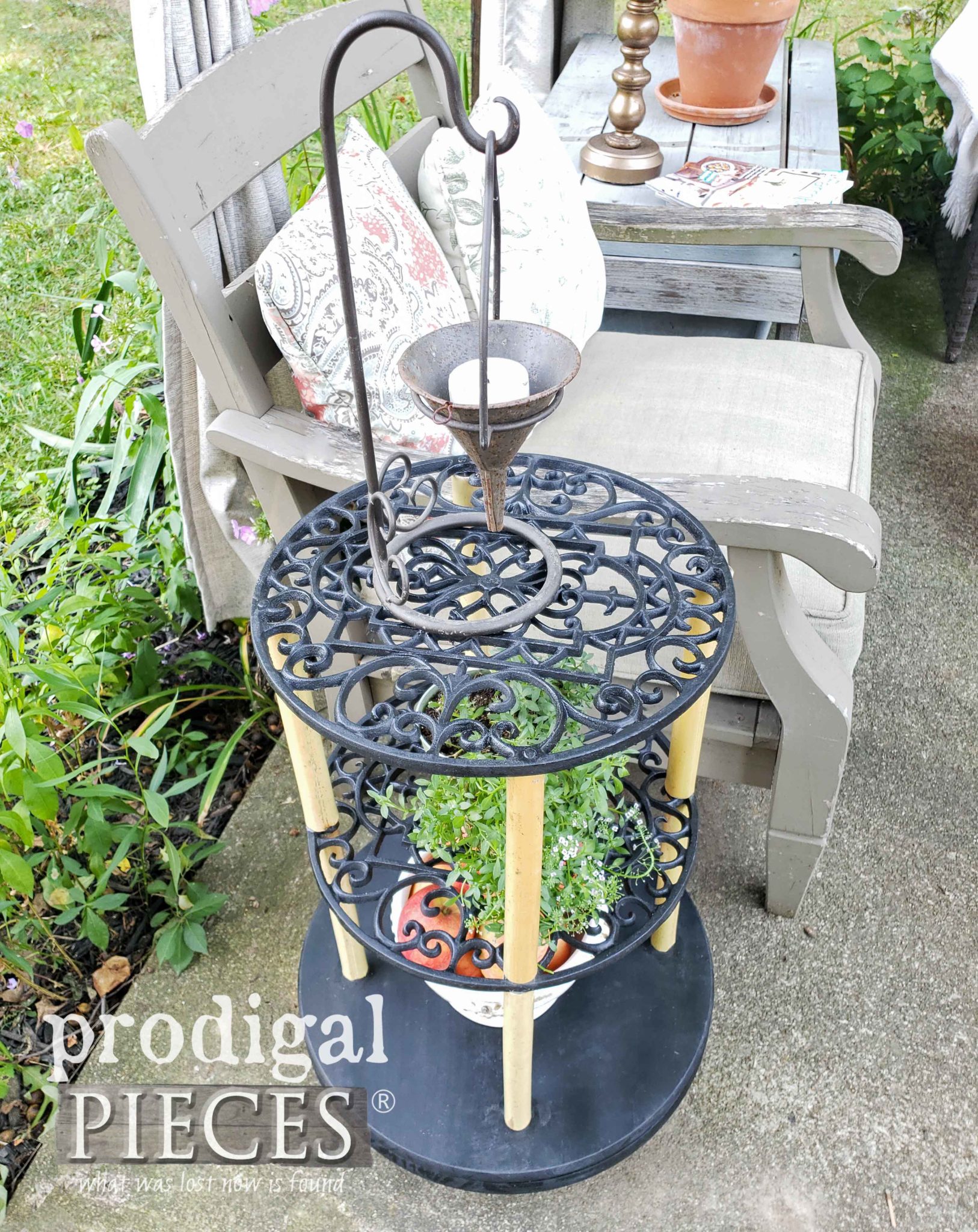 Cast Iron and Bamboo Side Table Upcycled Plant Caddy created by Larissa of Prodigal Pieces | prodigalpieces.com