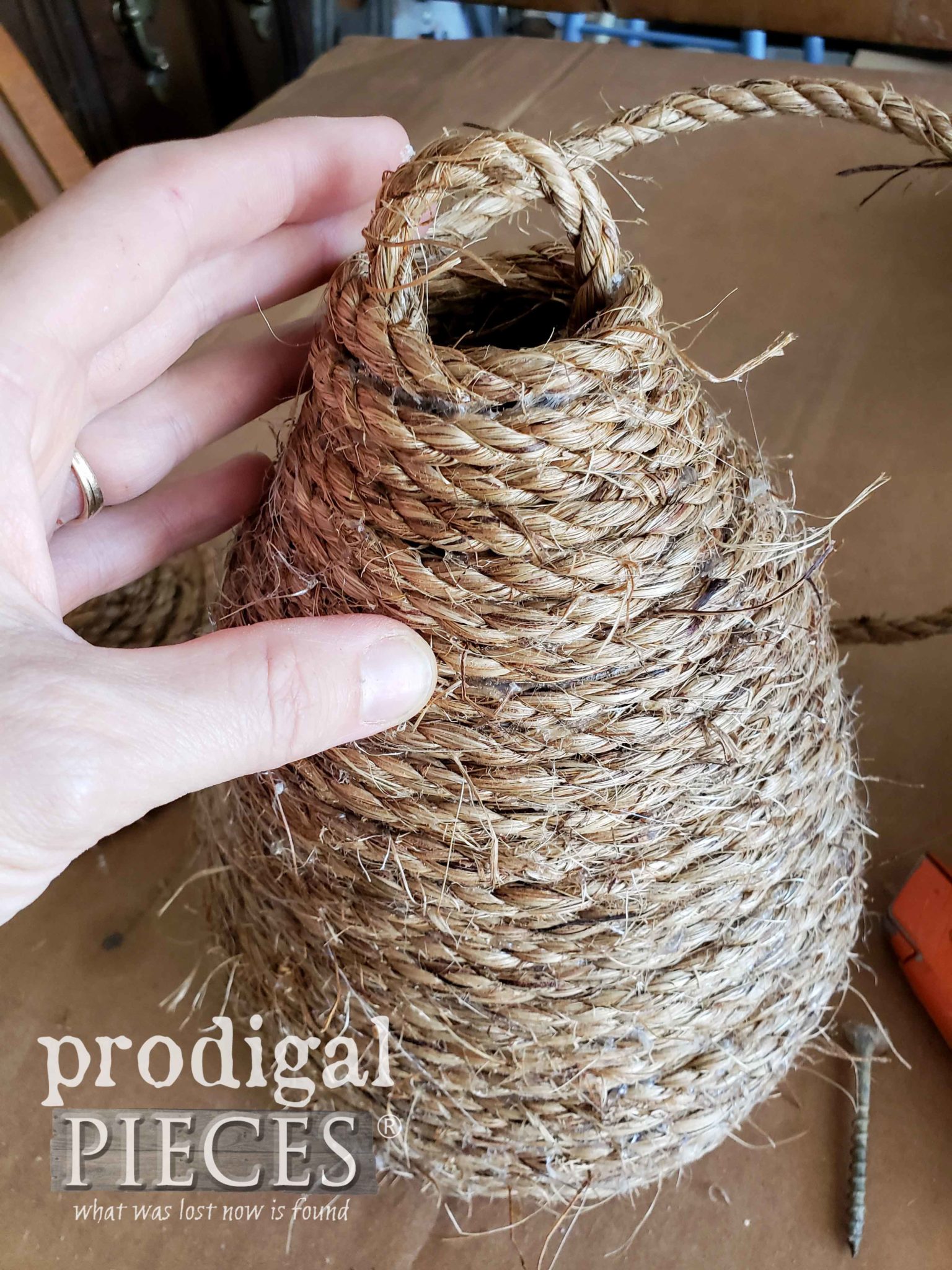 Adding Hanger to Rope Bee Skep | prodigalpieces.com
