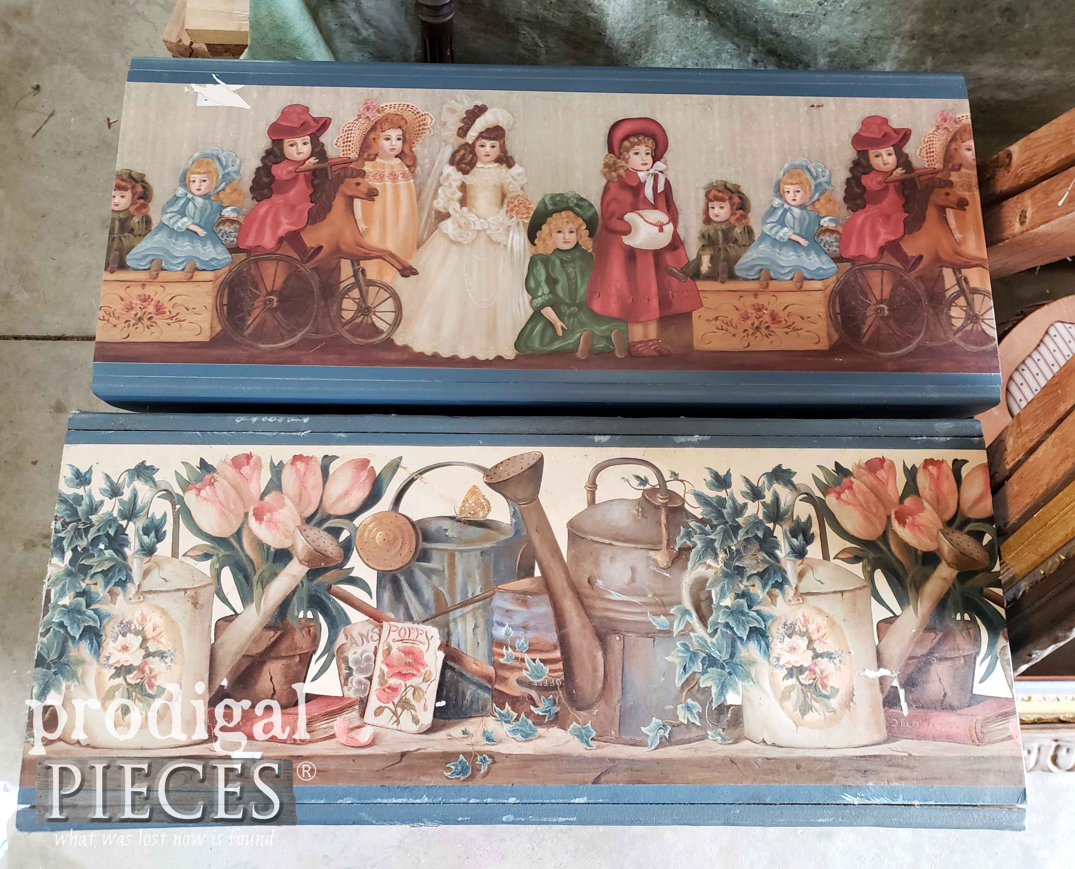 Wallpapered Bench Tops from 1980's | prodigalpieces.com