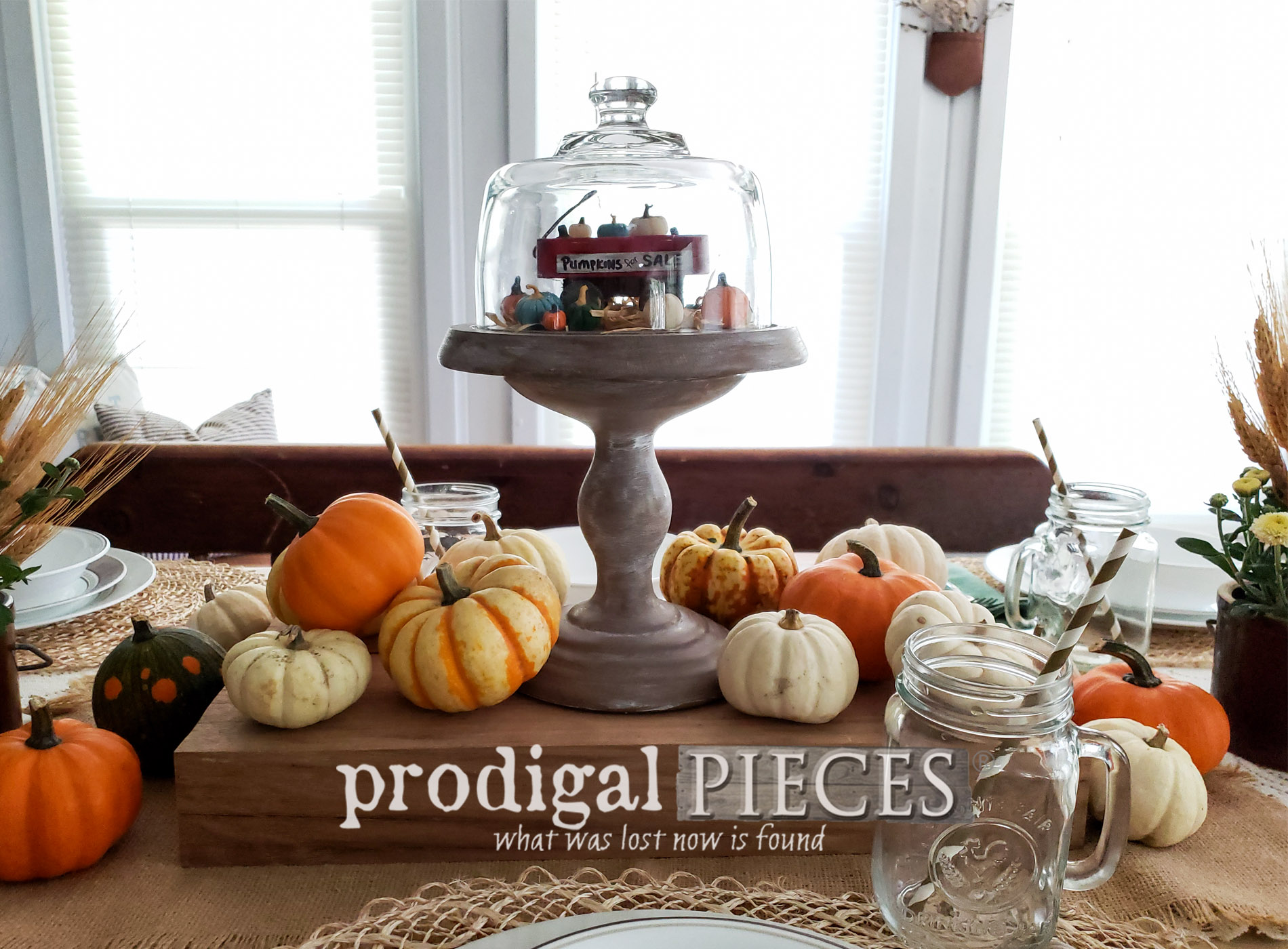 Featured Upcycled Cheese Dome in Fall Tablescape by Larissa of Prodigal Pieces | prodigalpieces.com