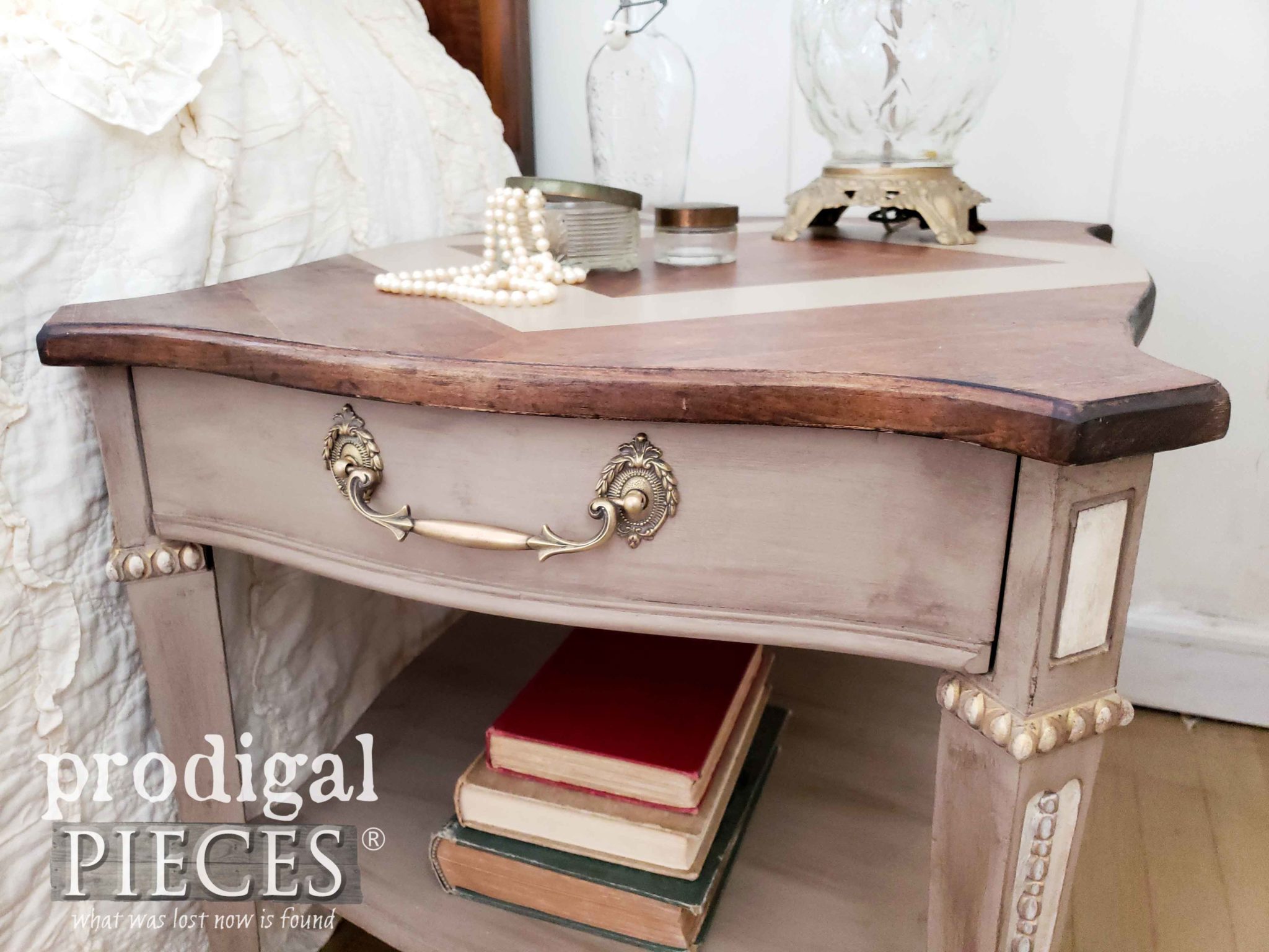 Vintage Side Table with Ornate Brass Drawer Hardware Made New by Prodigal Pieces | prodigalpieces.com