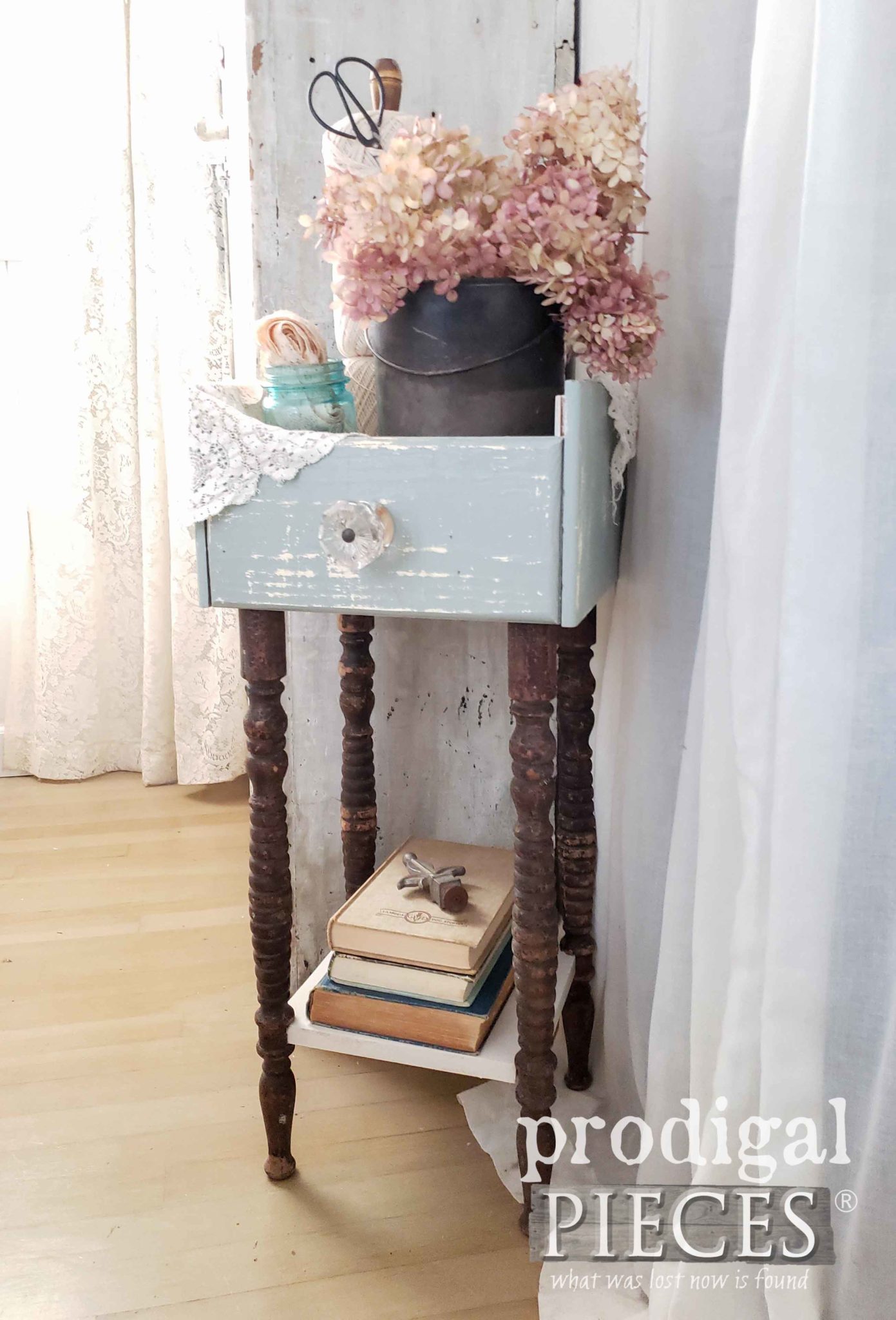 Repurposed Drawer Fronts Made into an Upcycled Plant Stand with Antique Table Legs by Larissa of Prodigal Pieces | prodigalpieces.com
