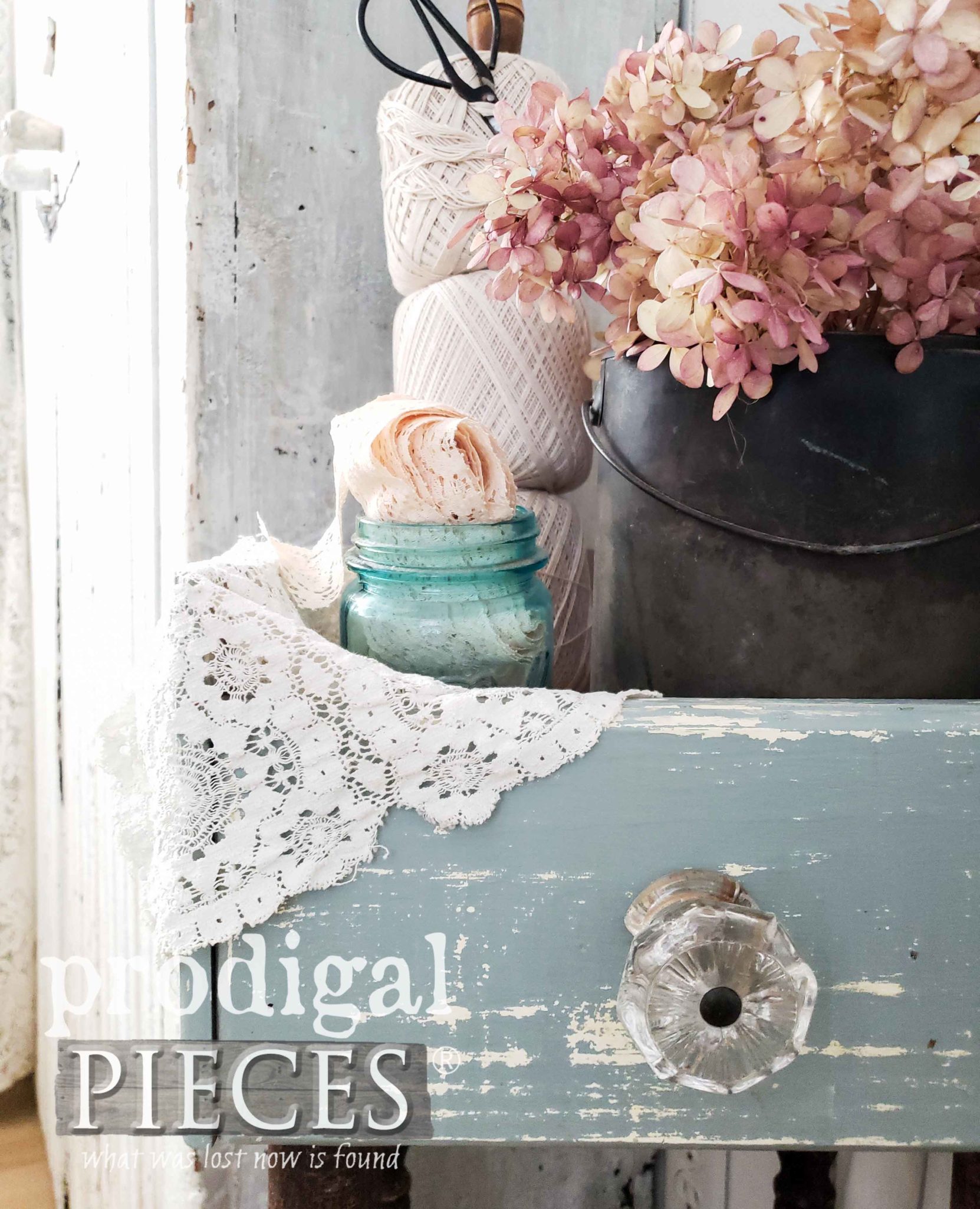 Rustic Chic Upcycled Plant Stand with Chippy Paint and Glass Knob by Larissa of Prodigal Pieces | prodigalpieces.com