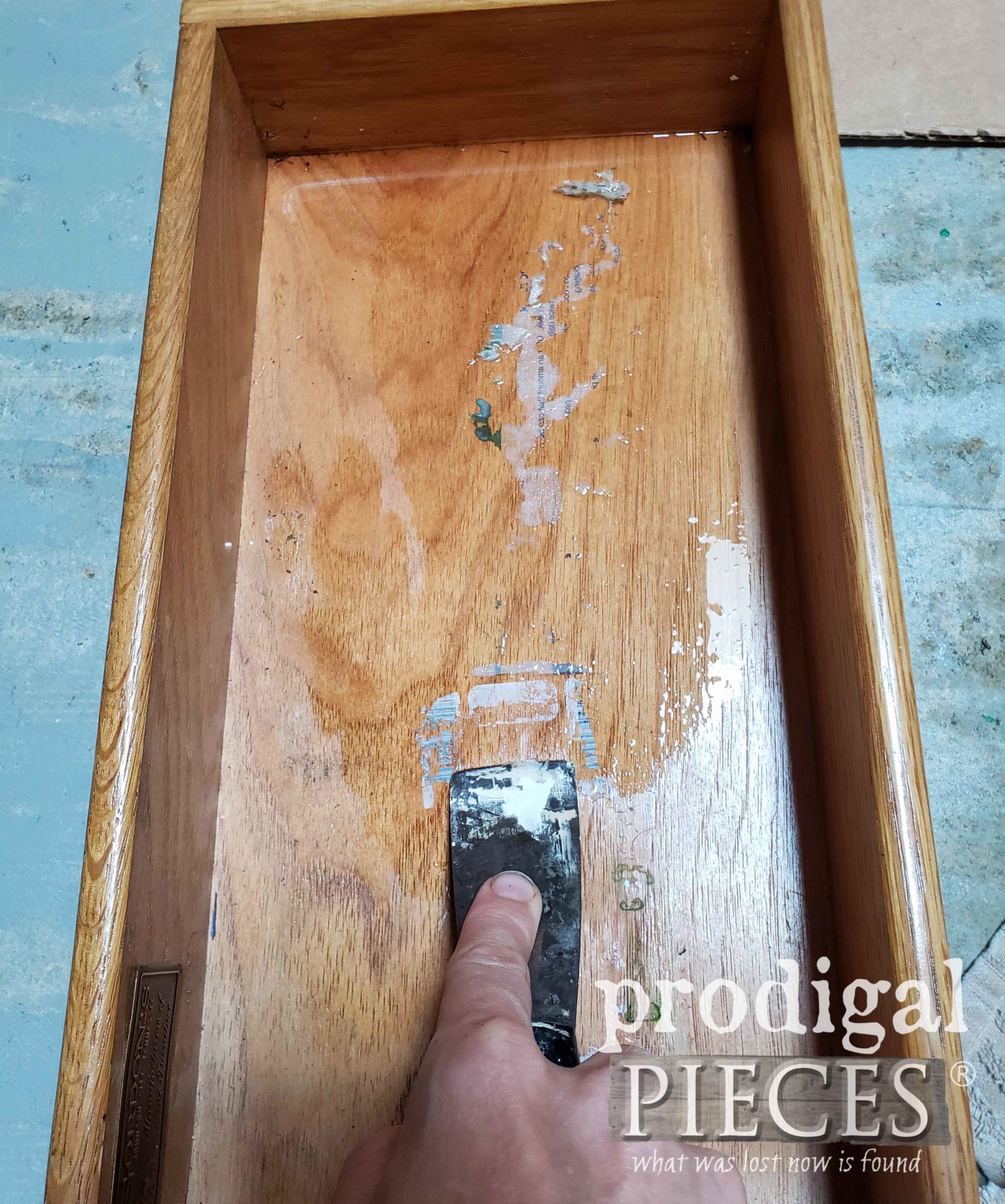 Scraping Out Drawers of Vintage Chest Nightstand | prodigalpieces.com
