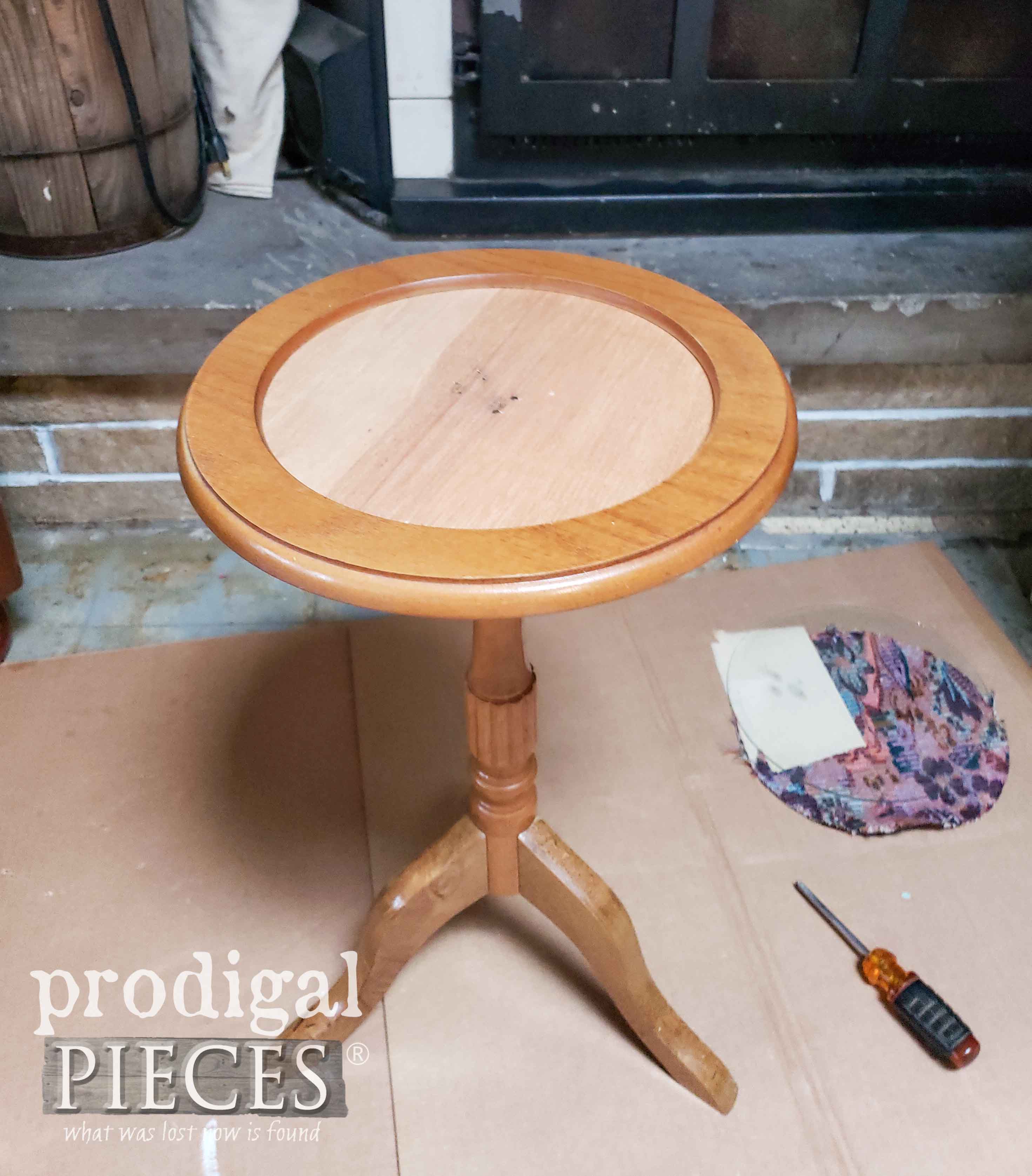 Disassembled Accent Table to make into a DIY Clock Face Table | prodigalpieces.com