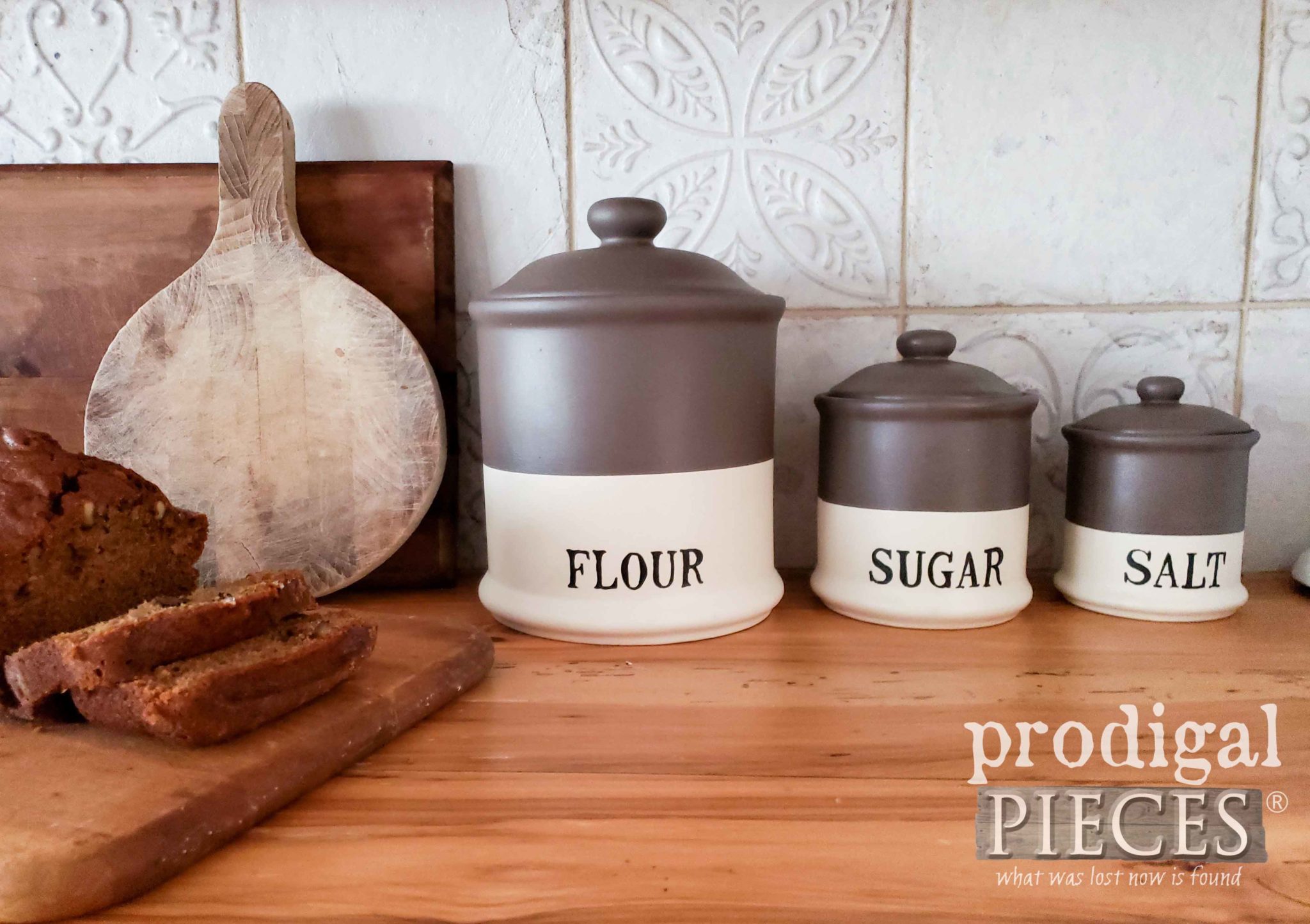 Set of Farmhouse Kitchen Canisters Made from Thrifted Finds by Larissa of Prodigal Pieces | prodigalpieces.com