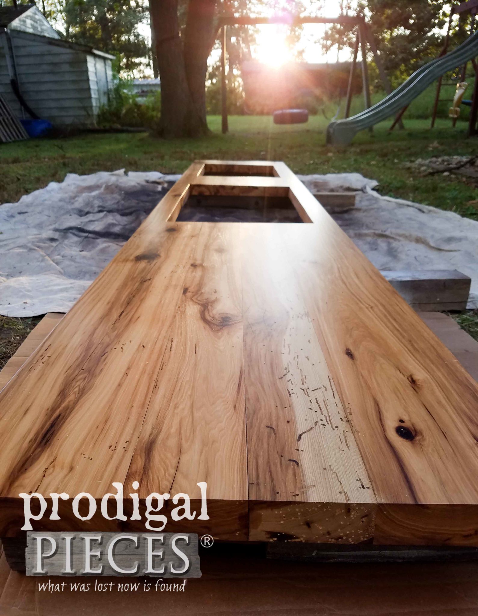 Finished Topcoat on Reclaimed Wood Kitchen Counter | prodigalpieces.com