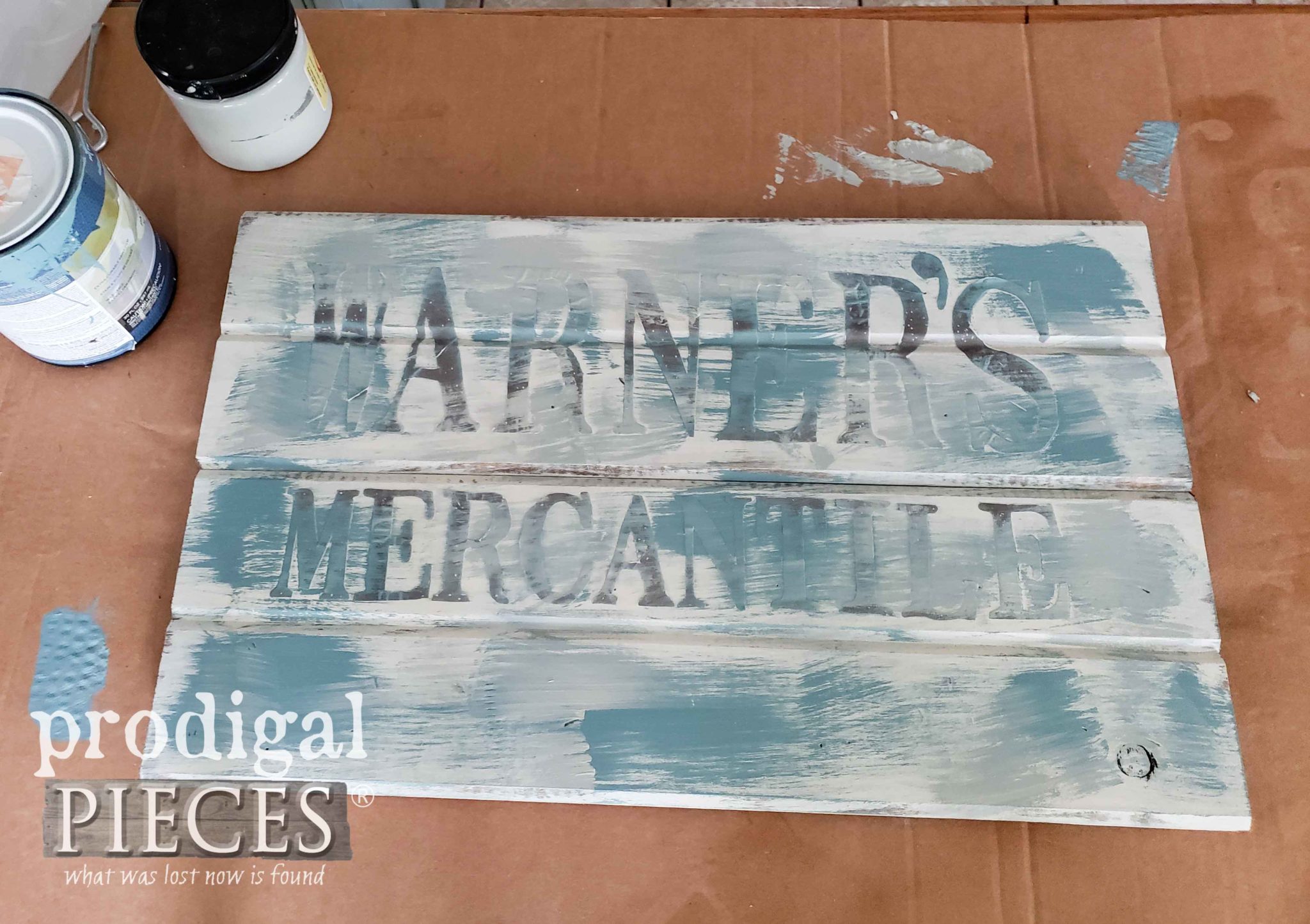 First Paint Layer for DIY Antique Store Sign by Larissa of Prodigal Pieces | prodigalpieces.com