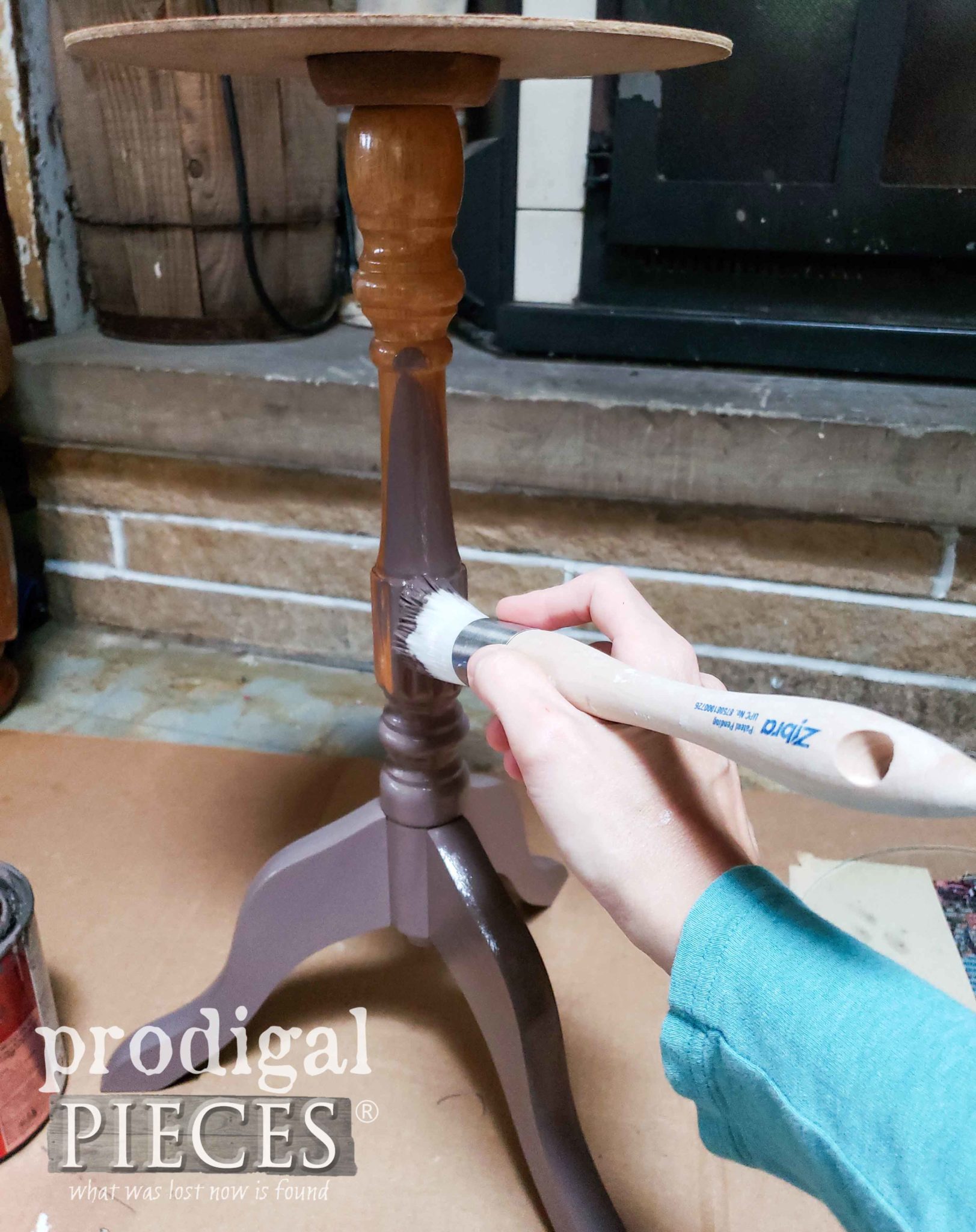 Painting Base Coat on DIY Clock Face Table | prodigalpieces.com