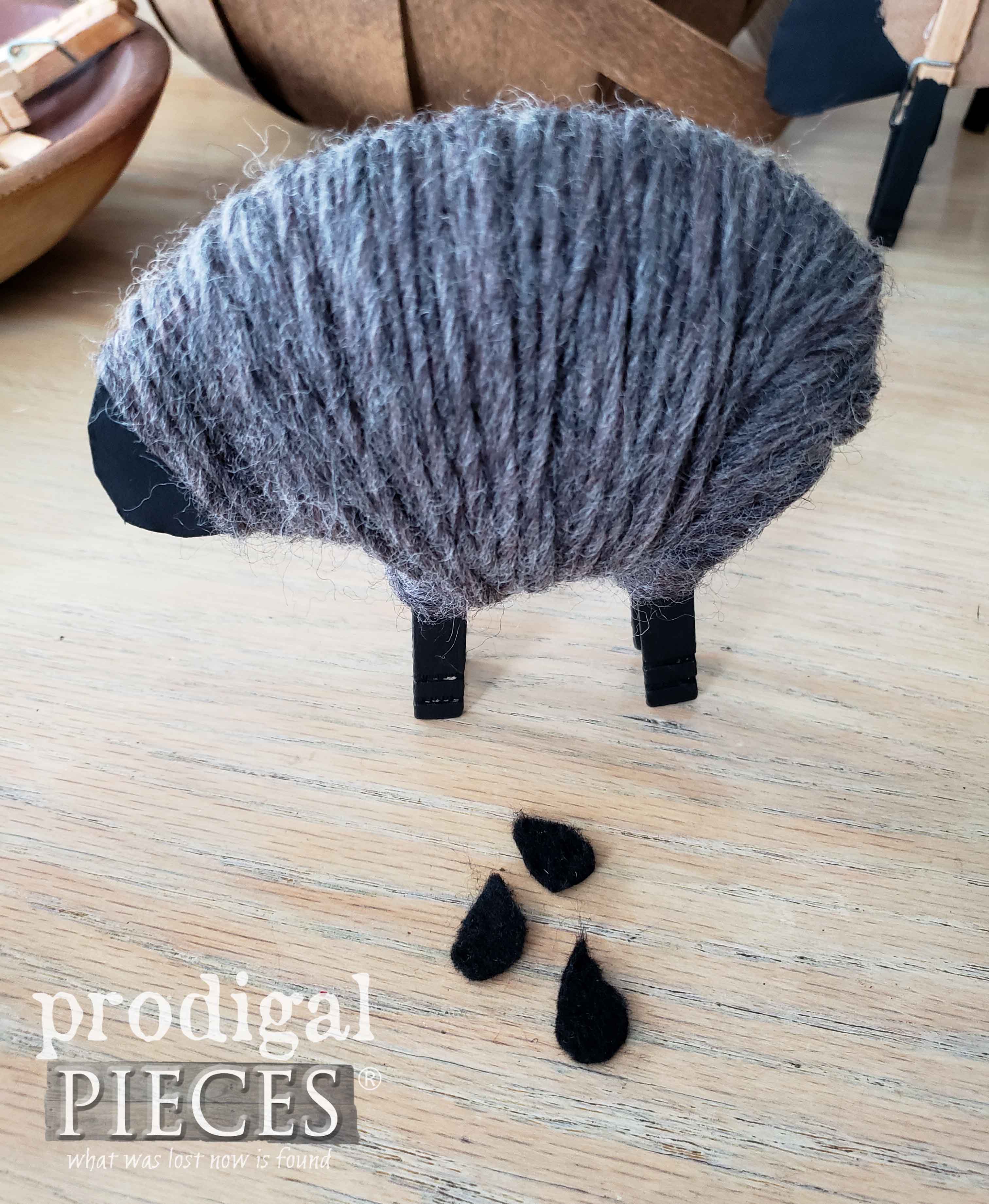 Adding Clothespin Sheep Ears and Tail | prodigalpieces.com