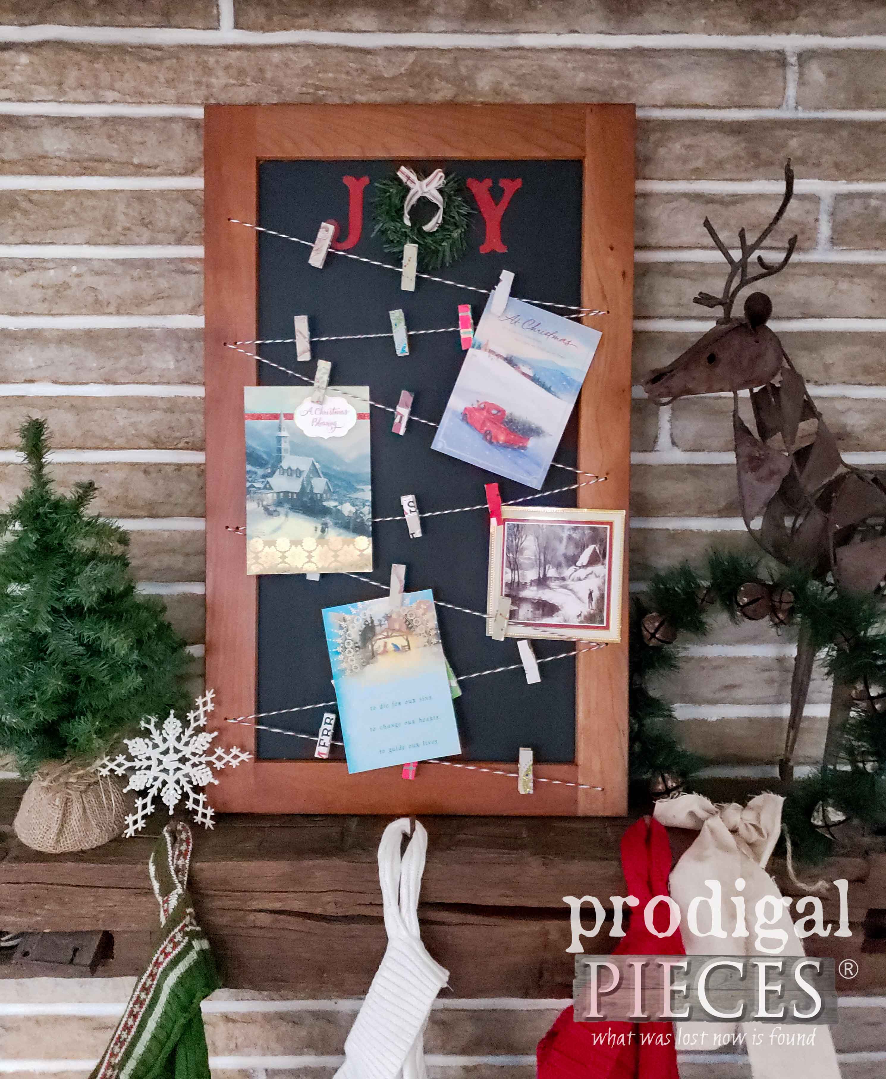 DIY Chalkboard Christmas Card Holder Made from Upcycled Cupboard Door | Tutorial by Prodigal Pieces Kids Create | prodigalpieces.com #prodigalpieces #diy #handmade #christmas #home #homedecor #homedecorideas
