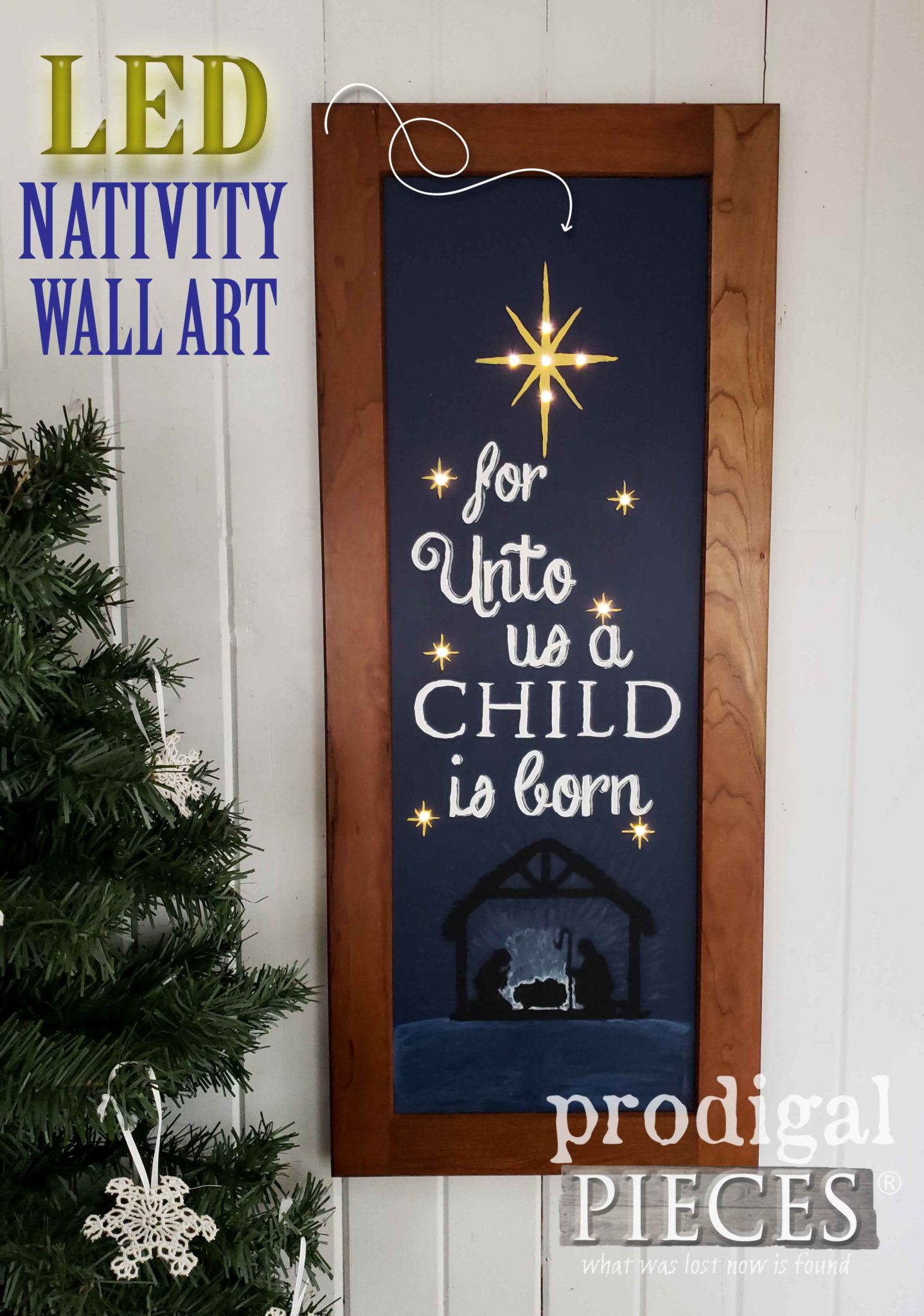 Kids Can Create this LED Nativity Wall Art Using an Upcycled Cupboard Door | Tutorial by Prodigal Pieces Kids Create | prodigalpieces.com #prodigalpieces #kids #diy #handmade #crafts #christmas #home #homedecor #homedecorideas