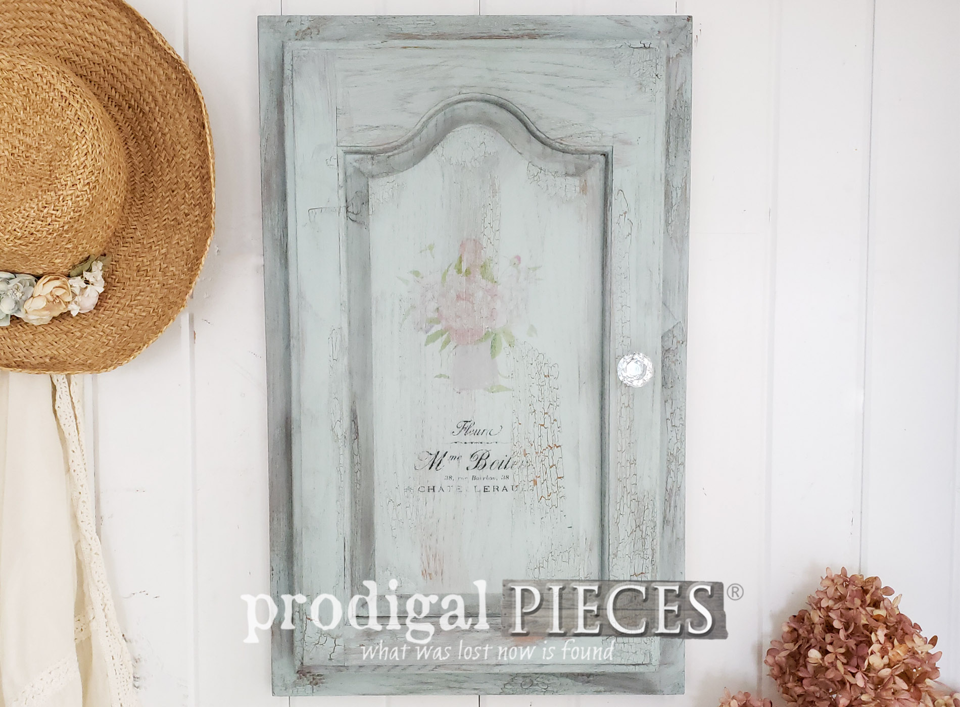 Featured Repurposed Cupboard Door Sample Turned Jewelry Cabinet | DIY details at Prodigal Pieces | prodigalpieces.com