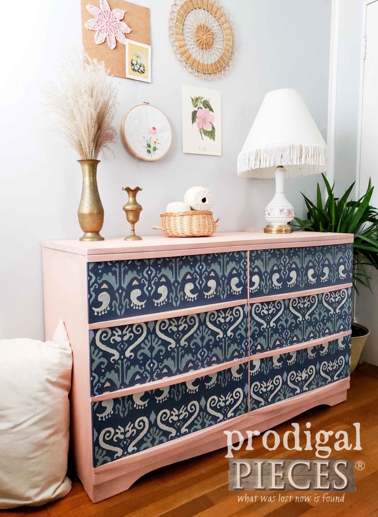 Side View of Mid Century Modern Ikat Dresser by Larissa of Prodigal Pieces | Boho Style Bedroom Decor | prodigalpieces.com