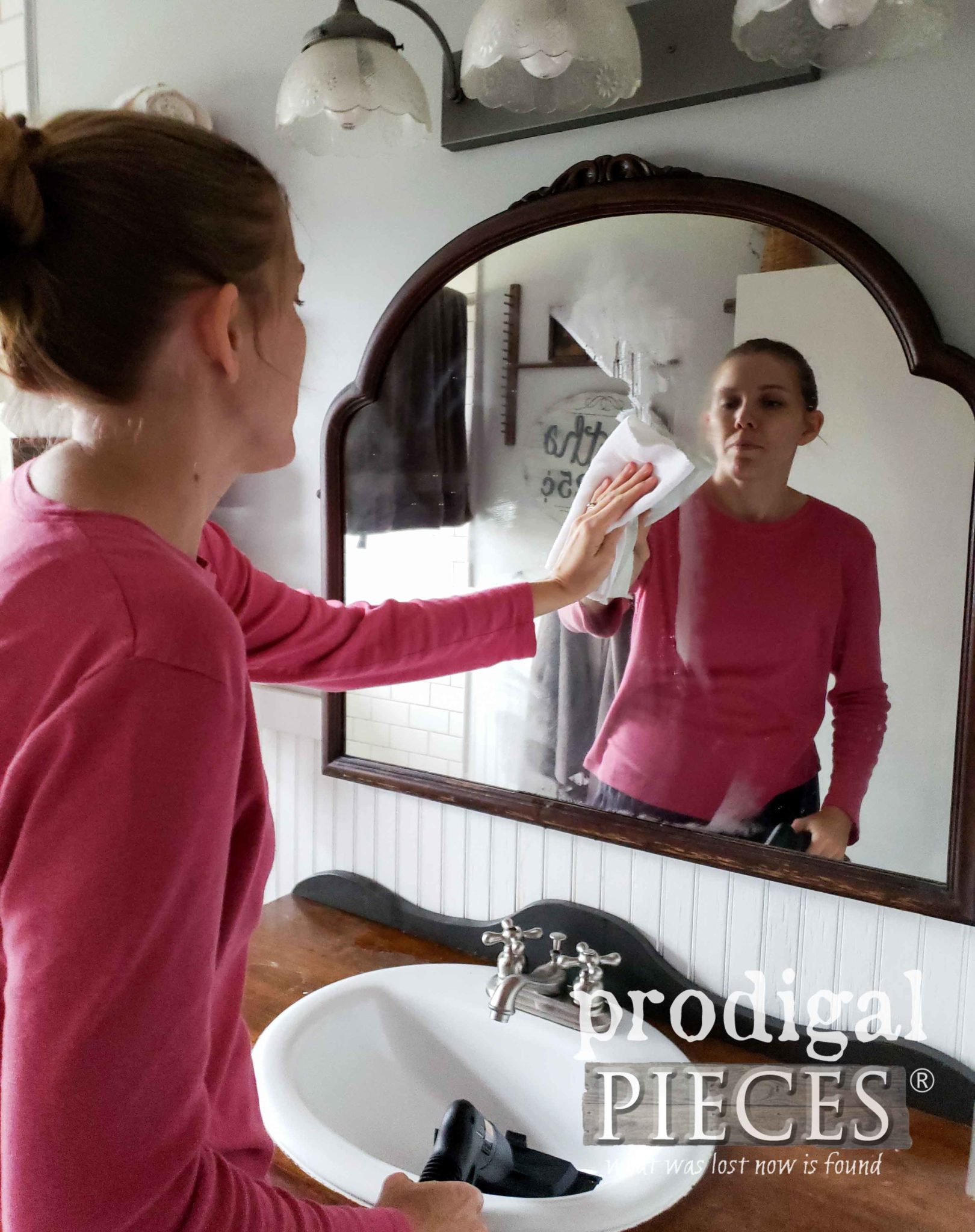 Cleaning Bathroom Mirror with SteamMachine | Prodigal Pieces | prodigalpieces.com