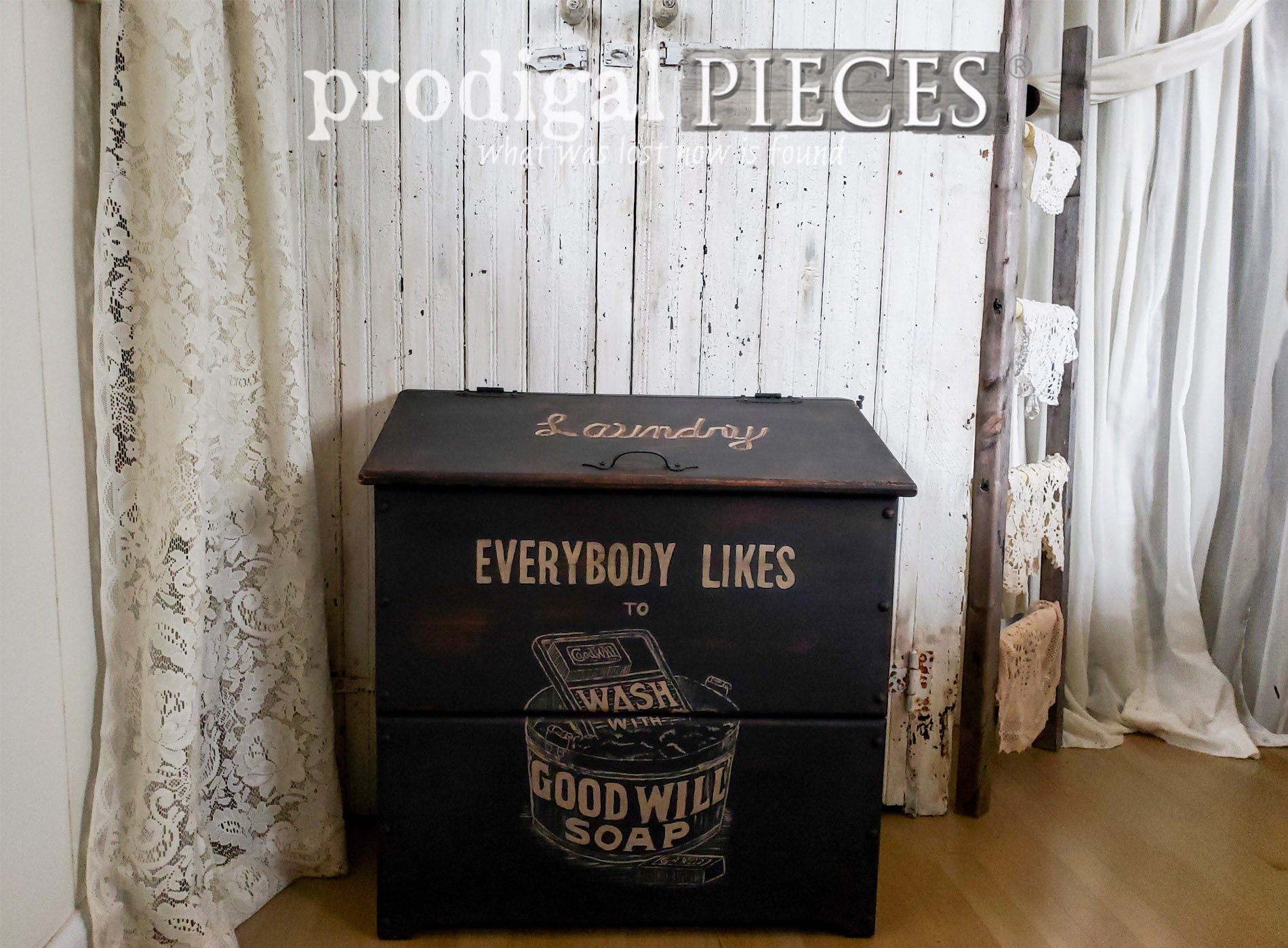 Featured Farmhouse Laundry Bin with Hand-Painted Typography by Larissa of Prodigal Pieces | prodigalpieces.com