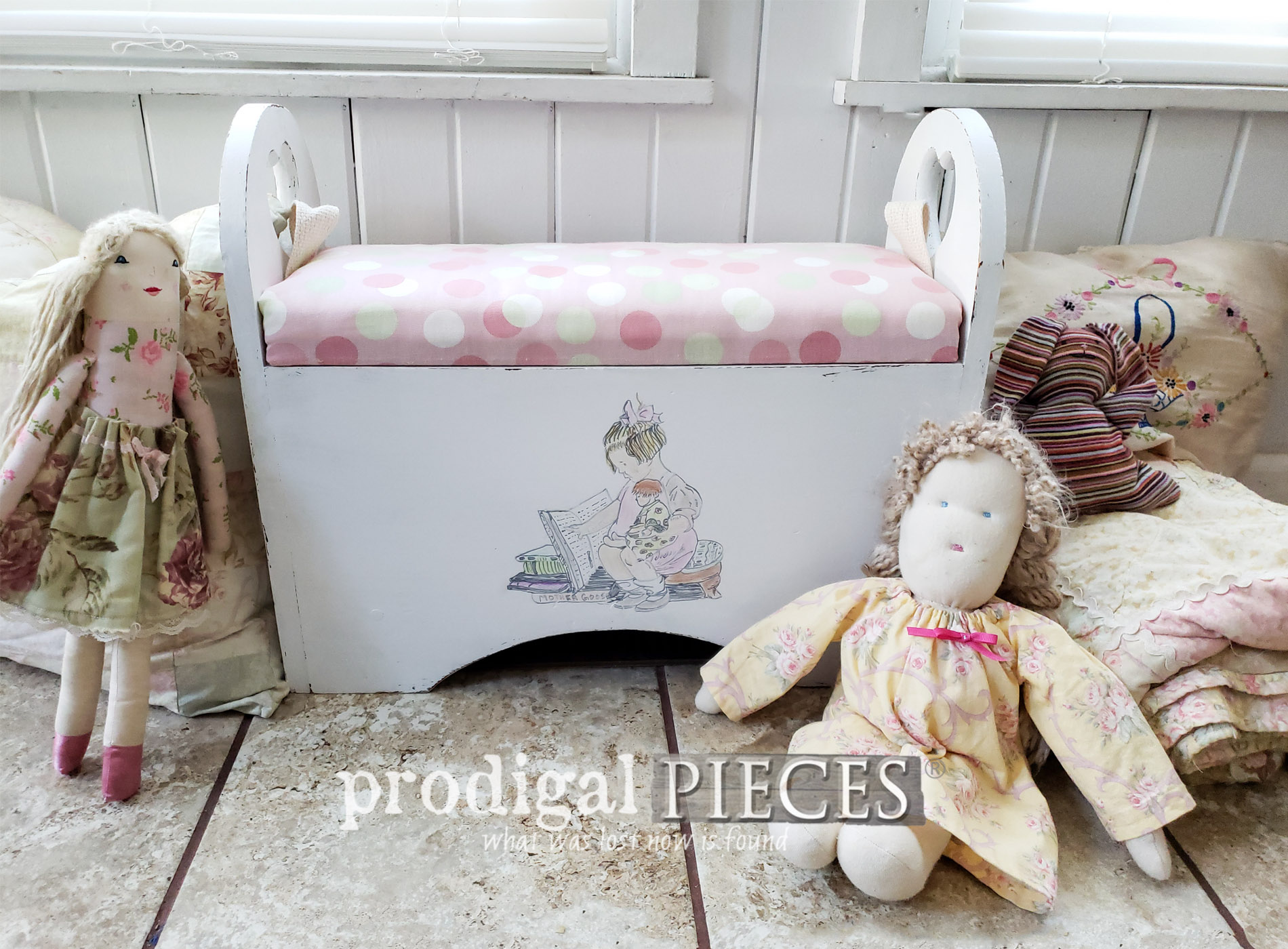 Featured Kids Storage Bench with Upholstered Top by Larissa of Prodigal Pieces | prodigalpieces.com