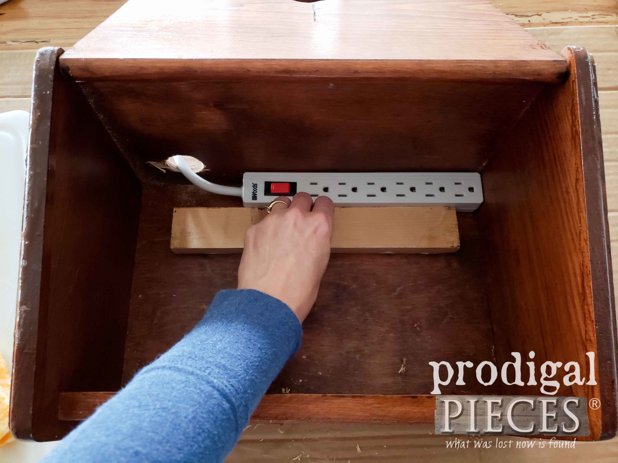 Installing Power Strip in DIY Charging Station | prodigalpieces.com
