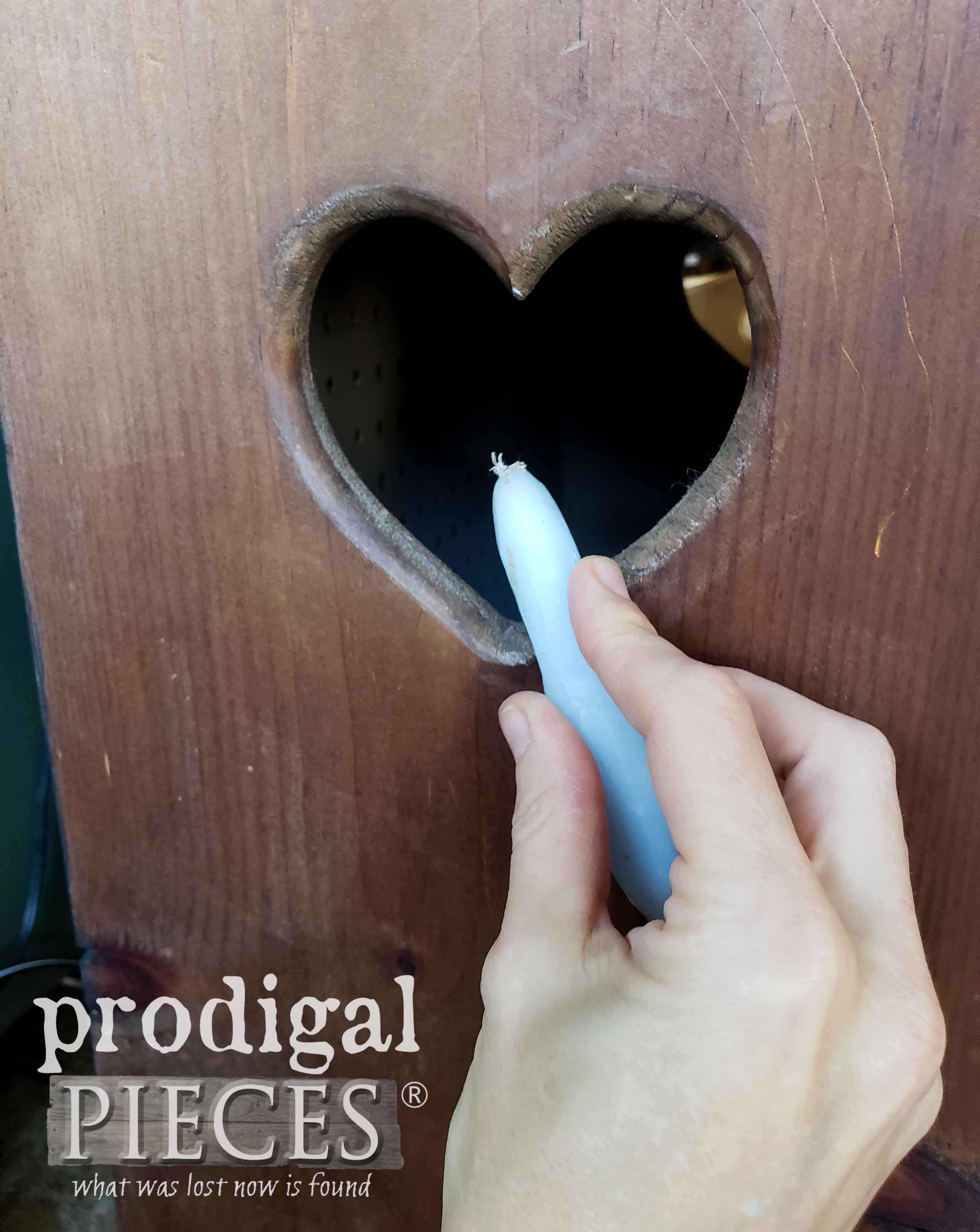 Waxing Bin with Old Candle for Distressed Effects | prodigalpieces.com