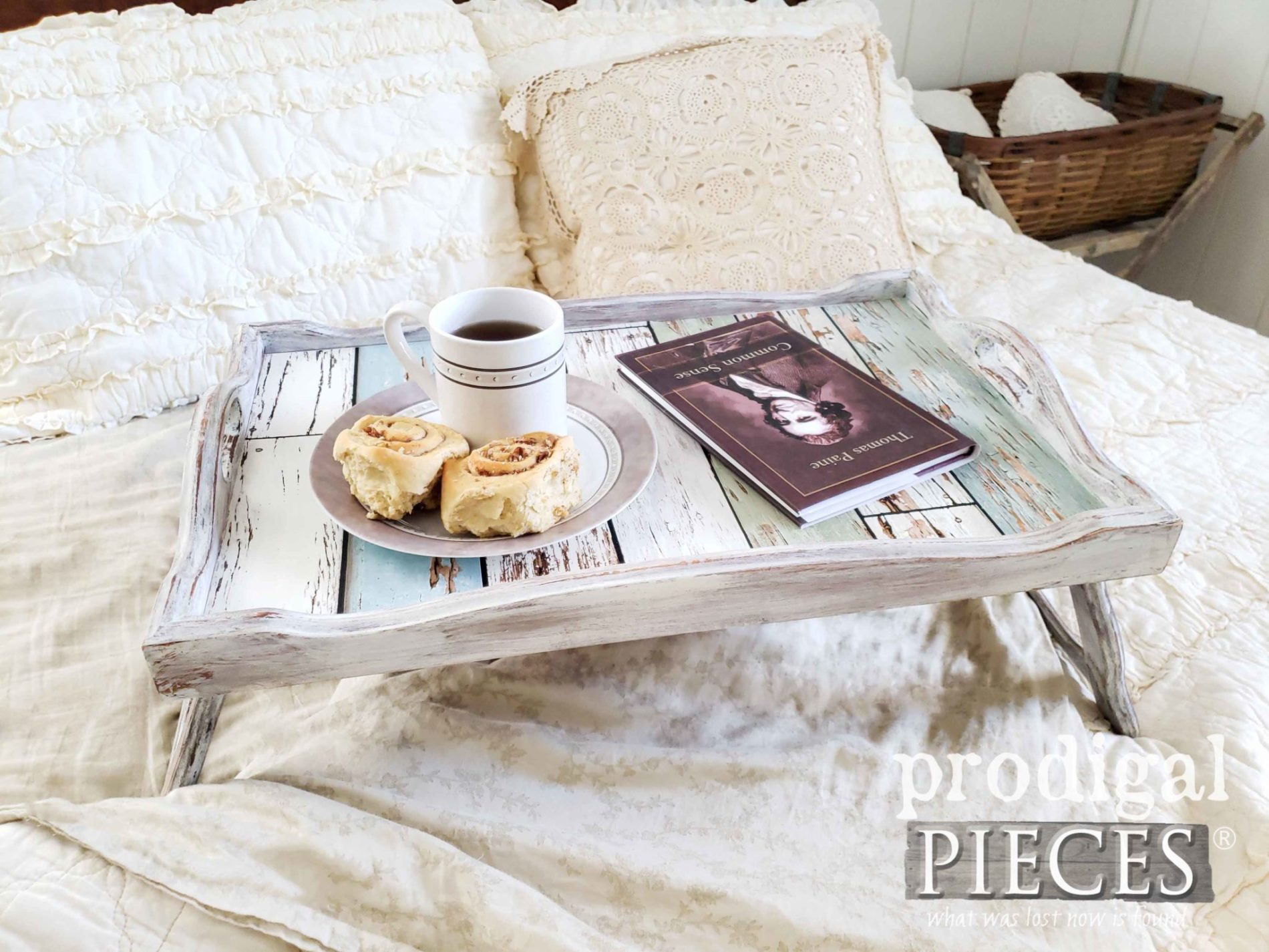 Vintage Bed Tray Makeover With Paint Paper Prodigal Pieces   Cottage Style Bed Tray 1900x1425 