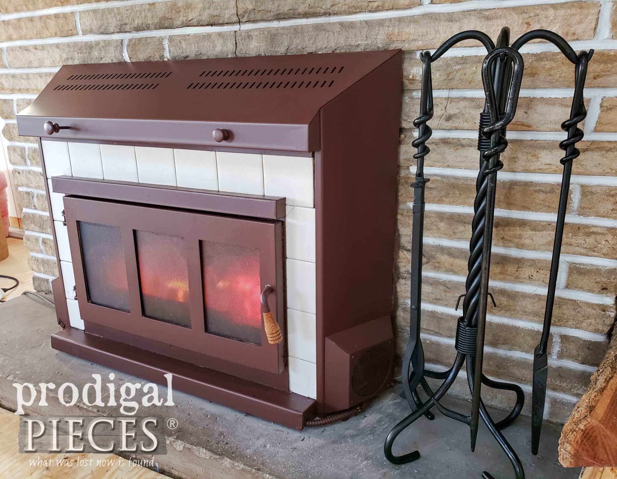Rustic Farmhouse Stone Fireplace with Painted Insert by Prodigal Pieces | prodigalpieces.com