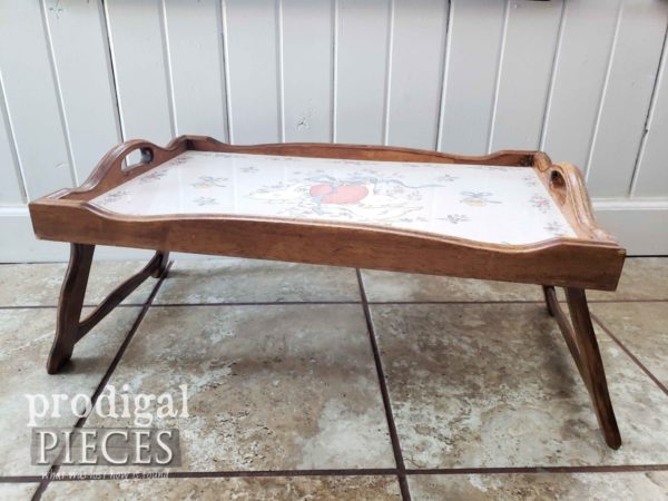 Vintage Bed Tray Makeover With Paint Paper Prodigal Pieces   Vintage Bed Tray Before 600x450 