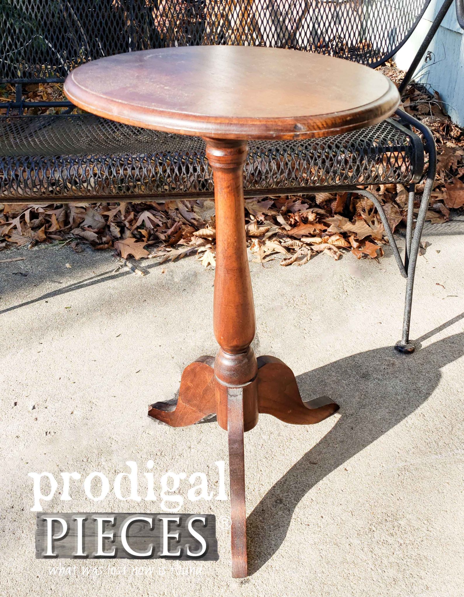Vintage Accent Table Before Makeover by Larissa of Prodigal Pieces | prodigalpieces.com
