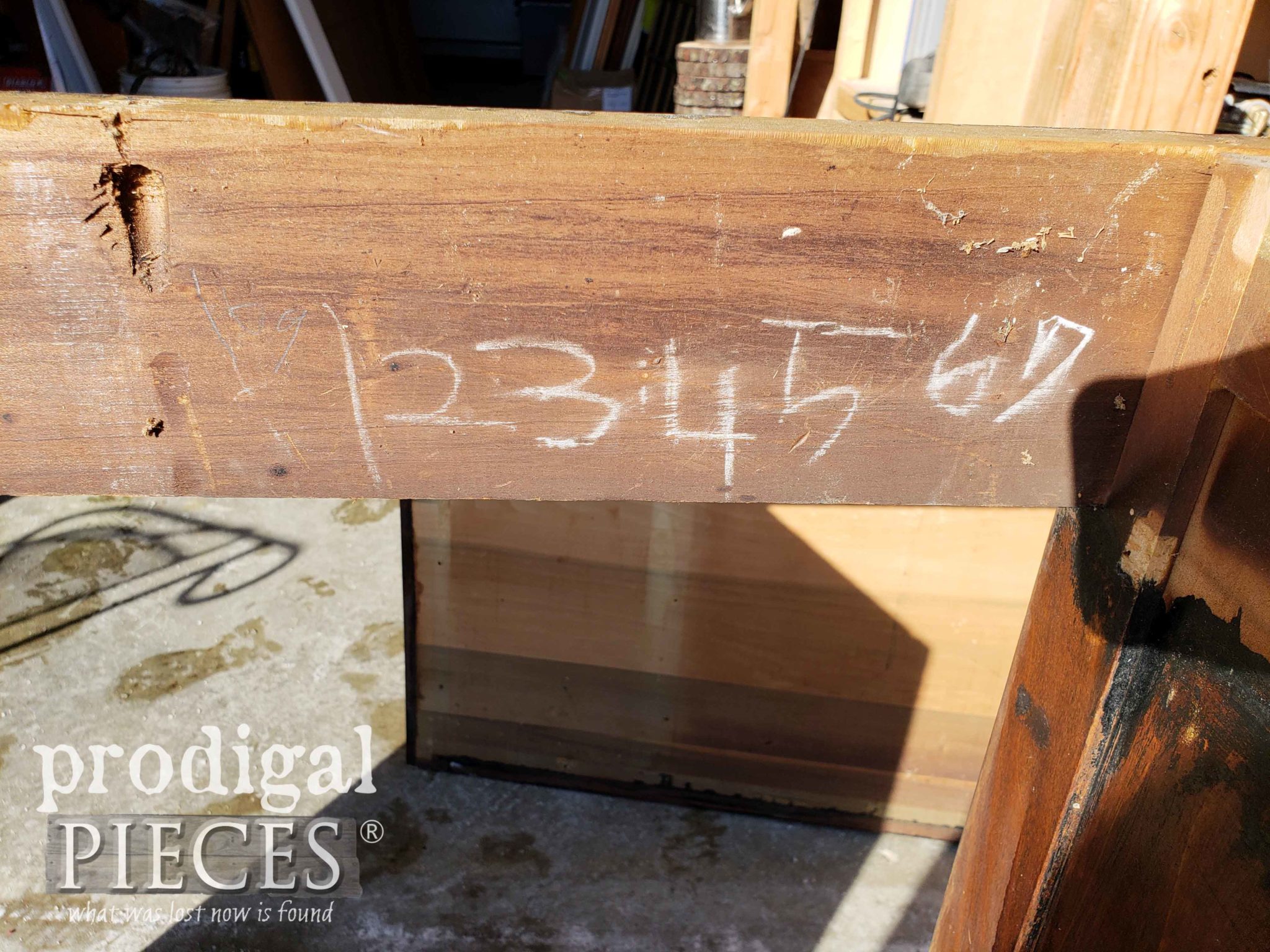 Chalk Numbers Written on Underside of Antique Desk | prodigalpieces.com