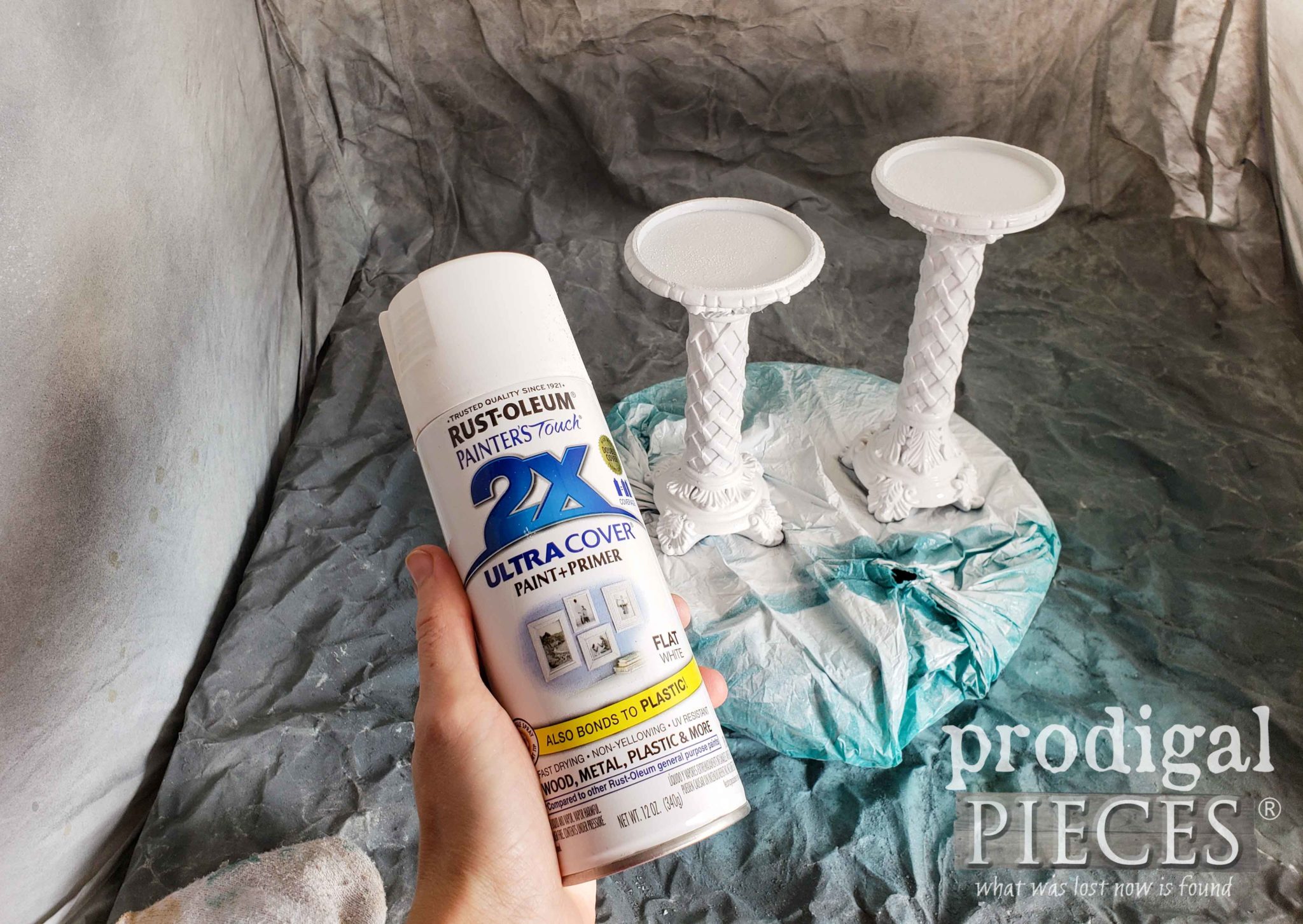 Spray Painting Candlesticks with Rustoleum Flat White Spray Paint | prodigalpieces.com