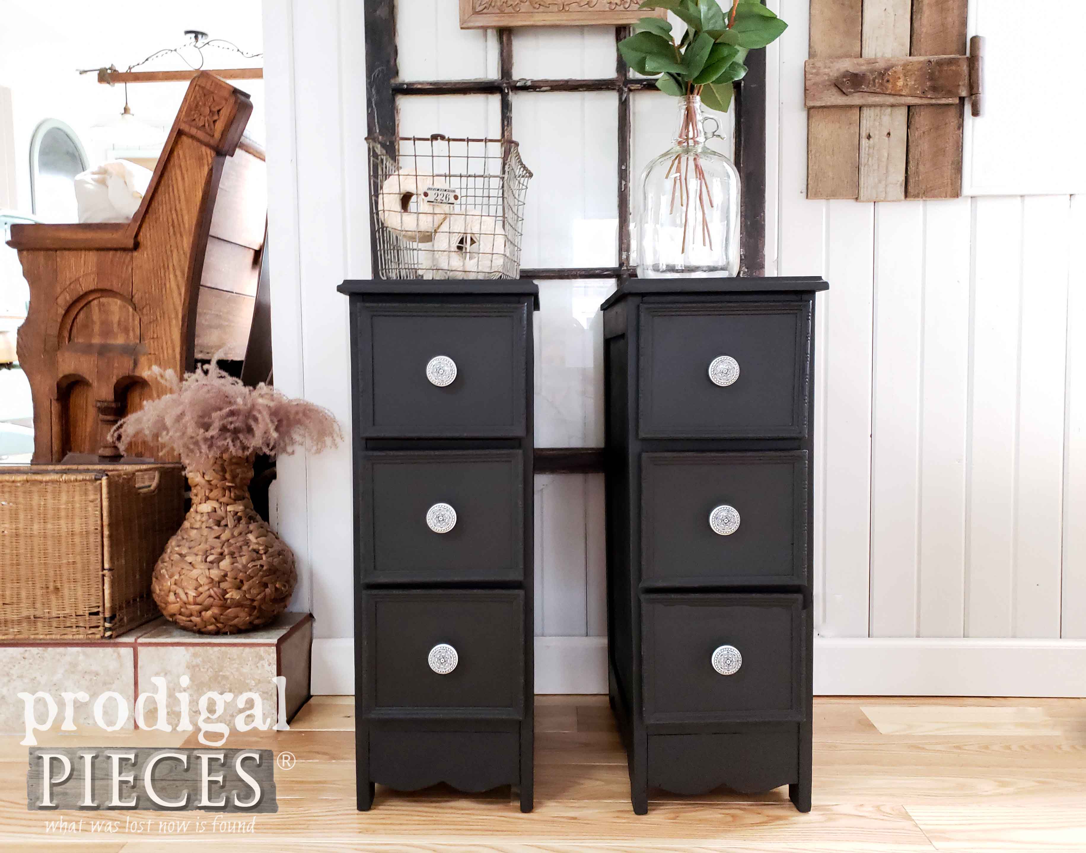 Set of Vintage Farmhouse Nightstands Created by Larissa of Prodigal Pieces | Full Video Tutorial at prodigalpieces.com #prodigalpieces #diy #home #farmhouse #furniture #homedecor #videos #homedecorideas #vintage