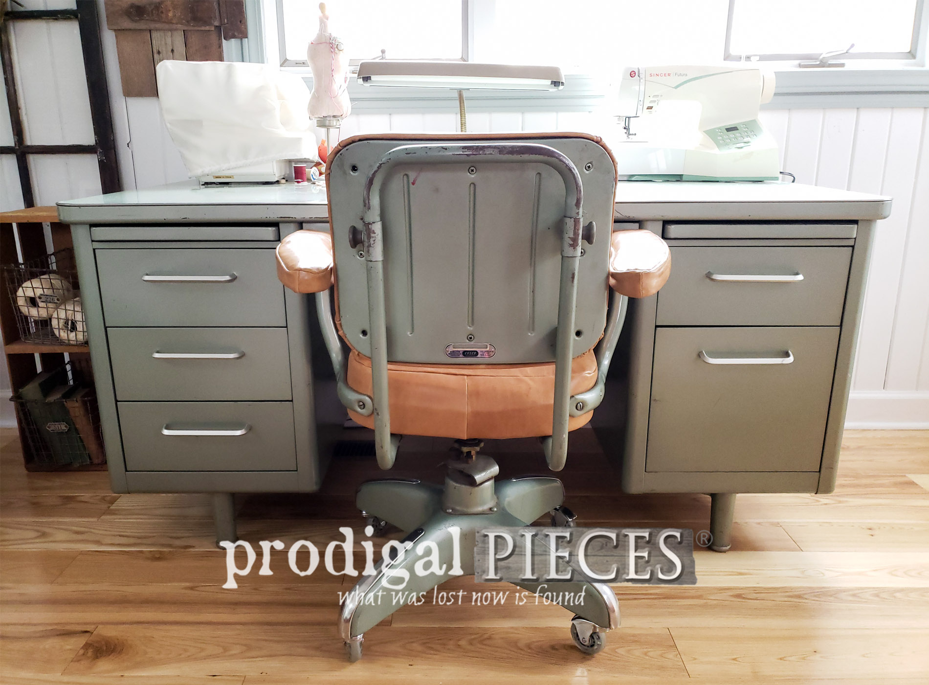 Featured Vintage Industrial Office Chair Reupholstered with Leather | Video Tutorial by Larissa of Prodigal Pieces | prodigalpieces.com #prodigalpieces #diy #furniture #home #vintage #homedecor