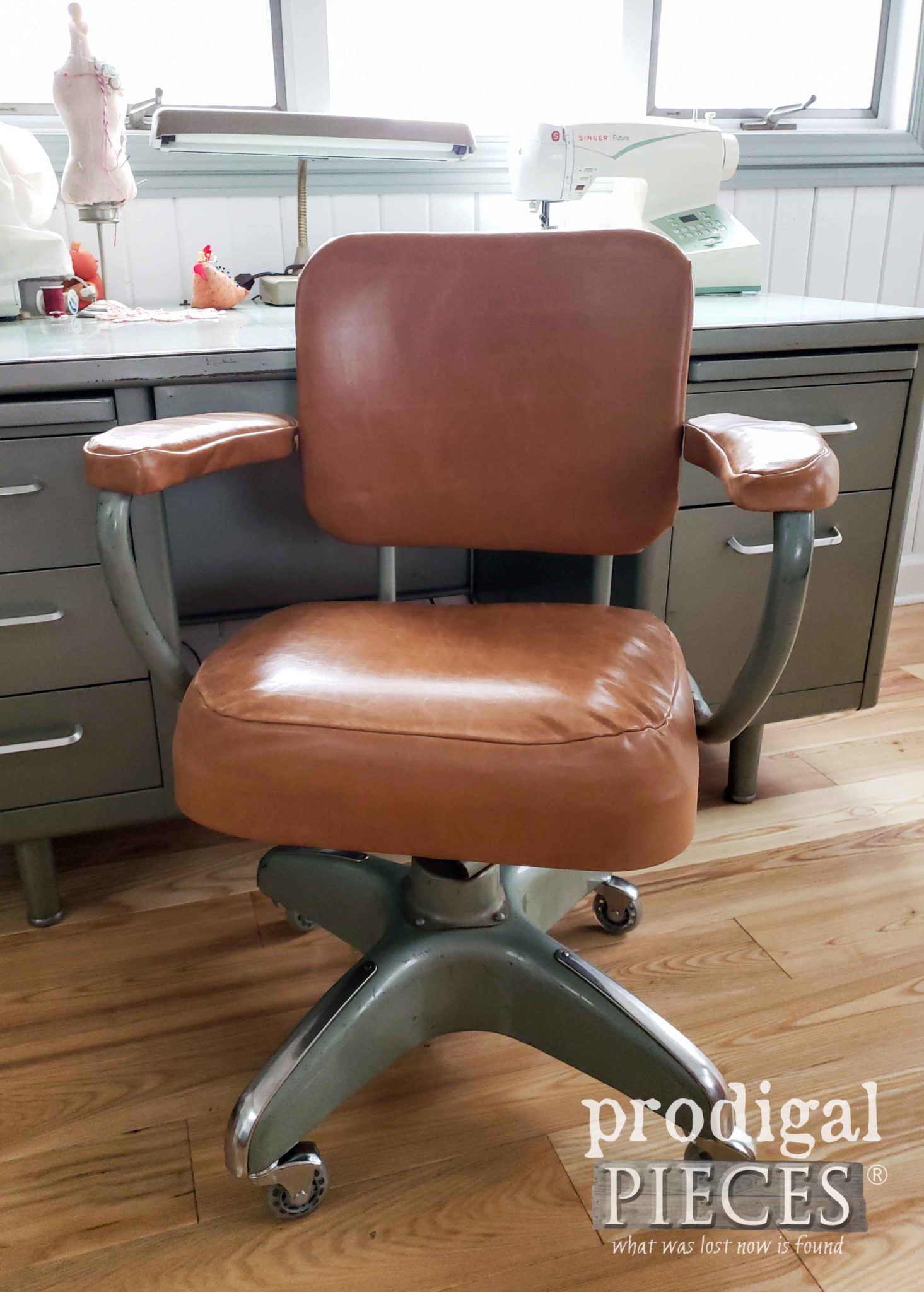 Upholstered Leather Office Chair for Vintage Industrial Style Decor by Larissa of Prodigal Pieces | prodigalpieces.com #prodigalpieces #diy #home #furniture #retro #homedecor #vintage