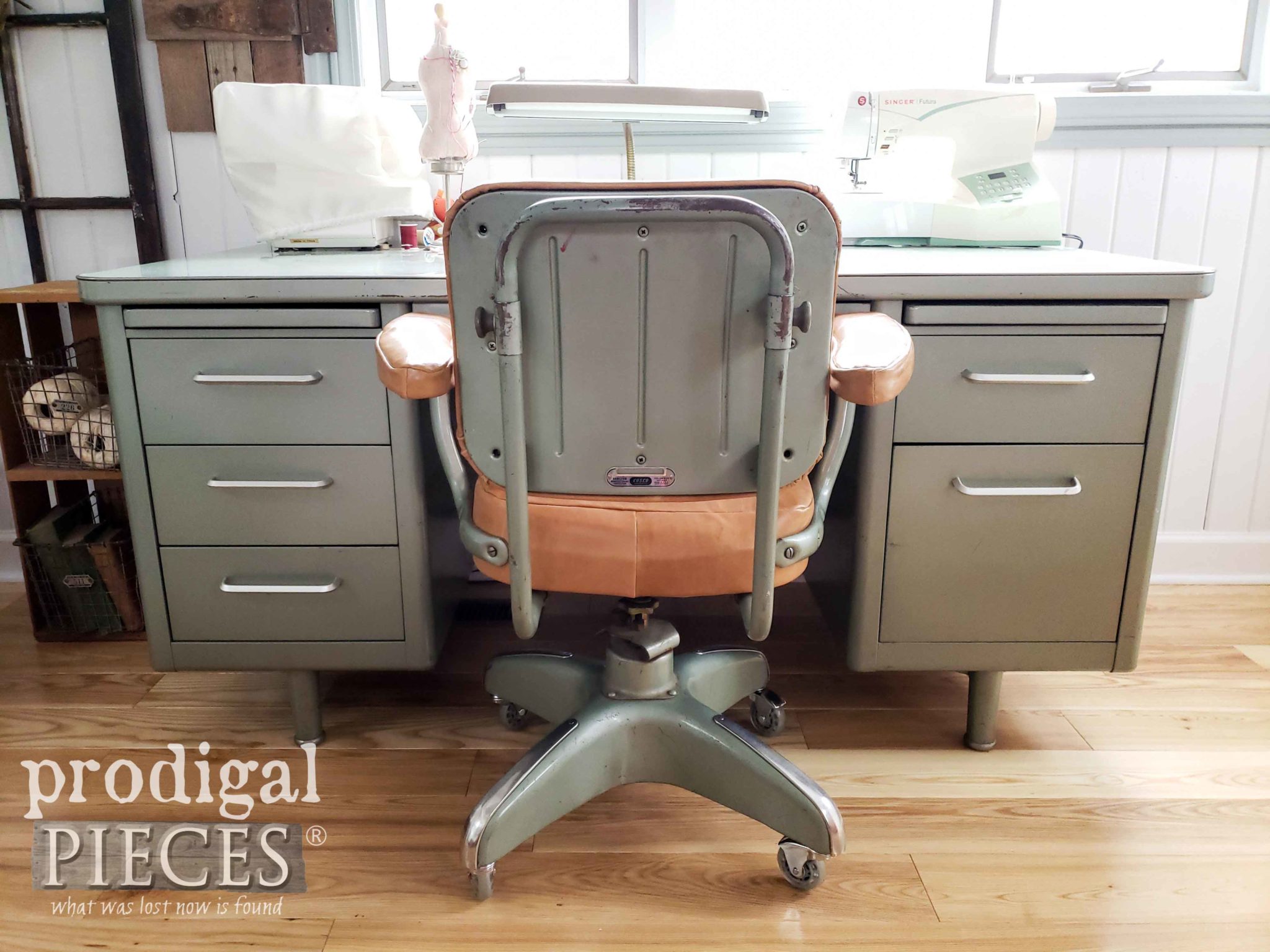 Vintage Industrial Office Desk Set with Leather Chair | All Found on the Curb or in a Thrift Store by Larissa of Prodigal Pieces | prodigalpieces.com #prodigalpieces #trashure #diy #home #furniture #homedecor #vintage #retro