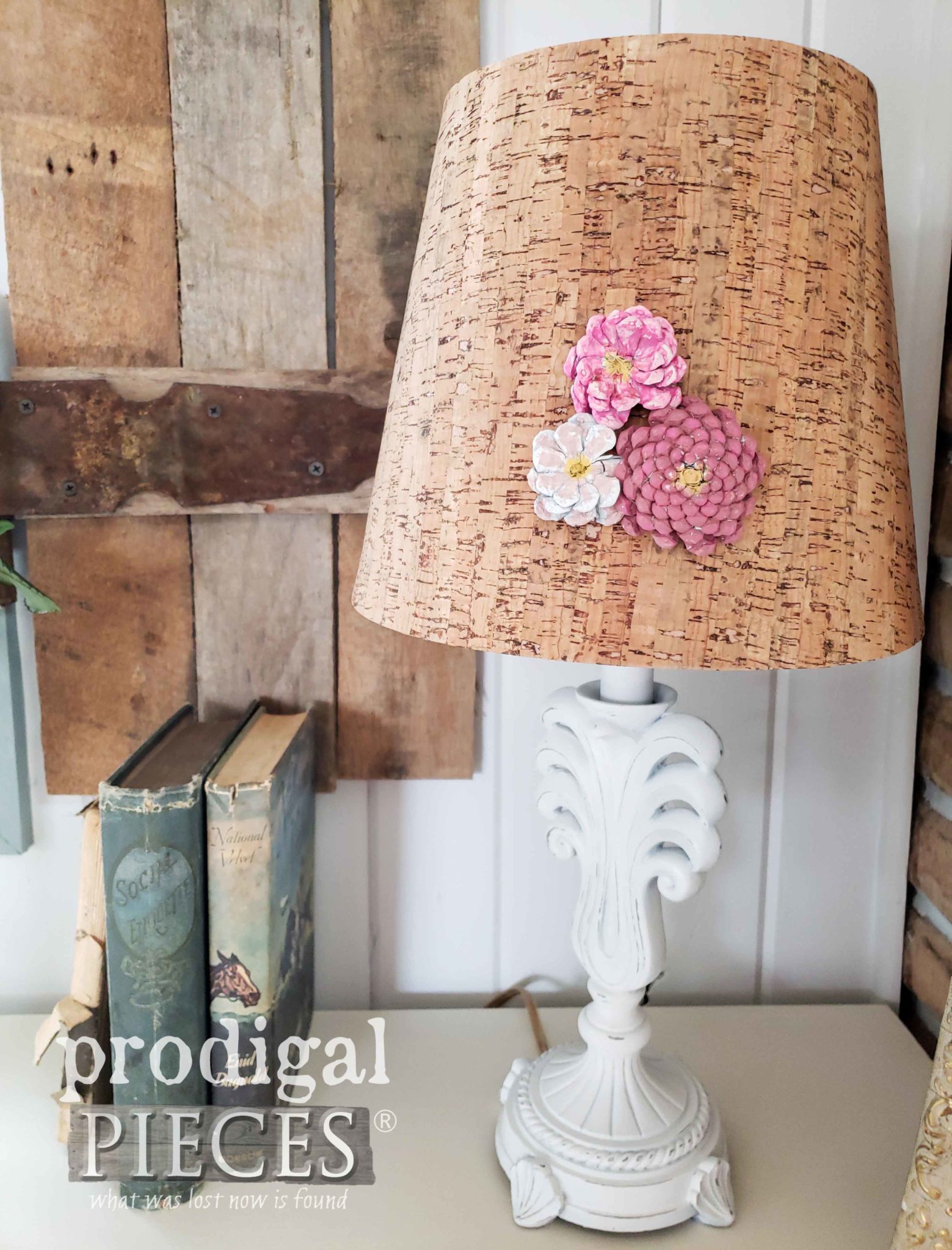 Beautiful PInecone Dahlia Lamp DIY Tutorial by Larissa of Prodigal Pieces | prodigalpieces.com #prodigalpieces #diy #handmade #home #homedecor