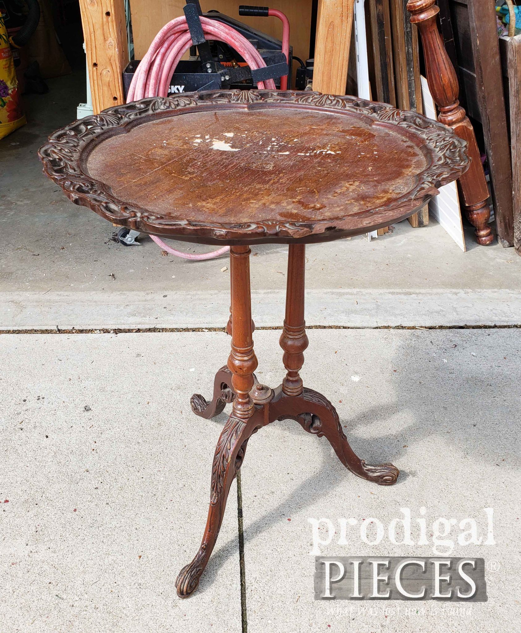 Curbside Find #trashure Antique Pie Crust Table with Damage | Saved by Larissa of Prodigal Pieces | prodigalpieces.com