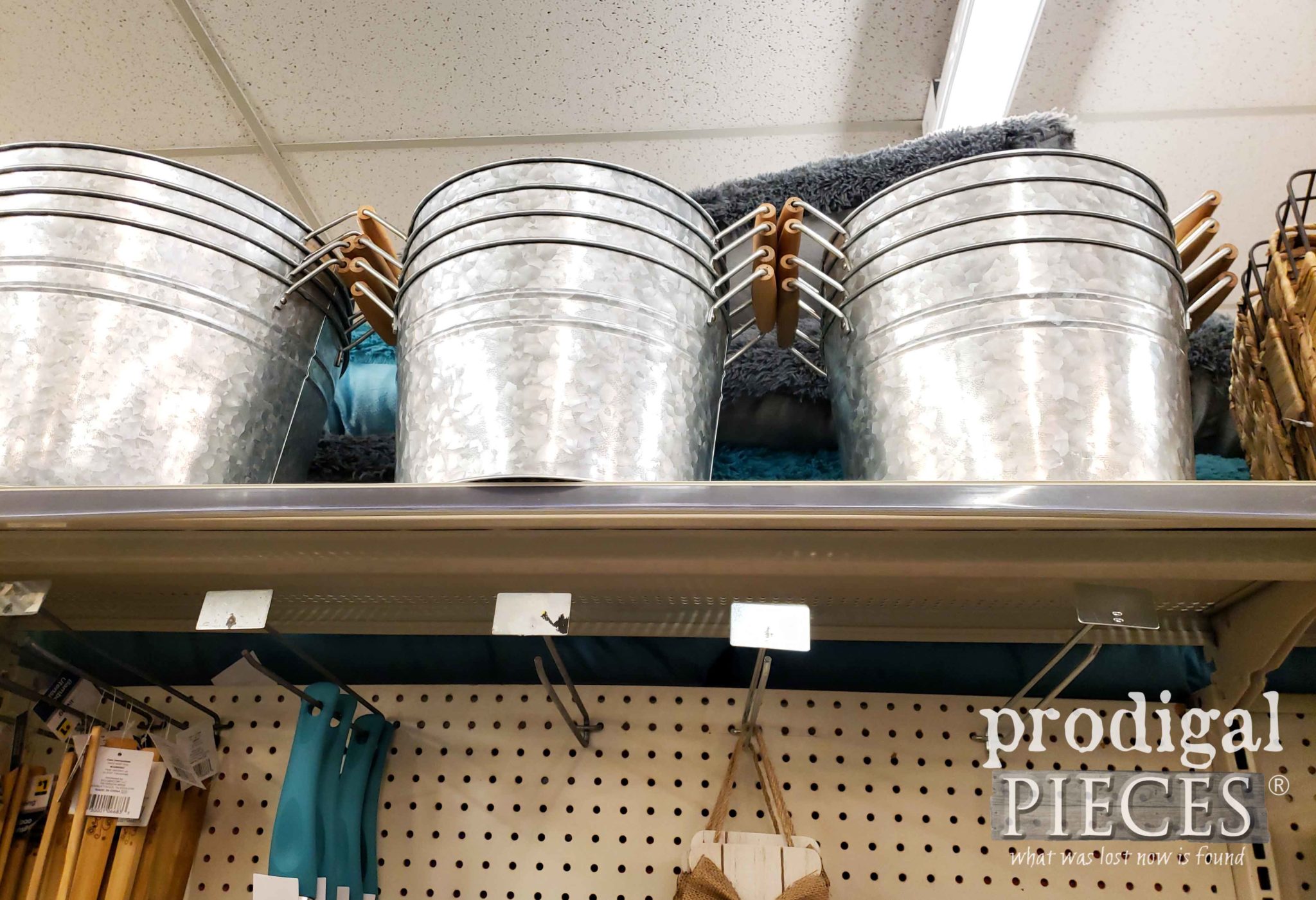 Dollar Store Galvanized Buckets for Mudroom Storage | prodigalpieces.com